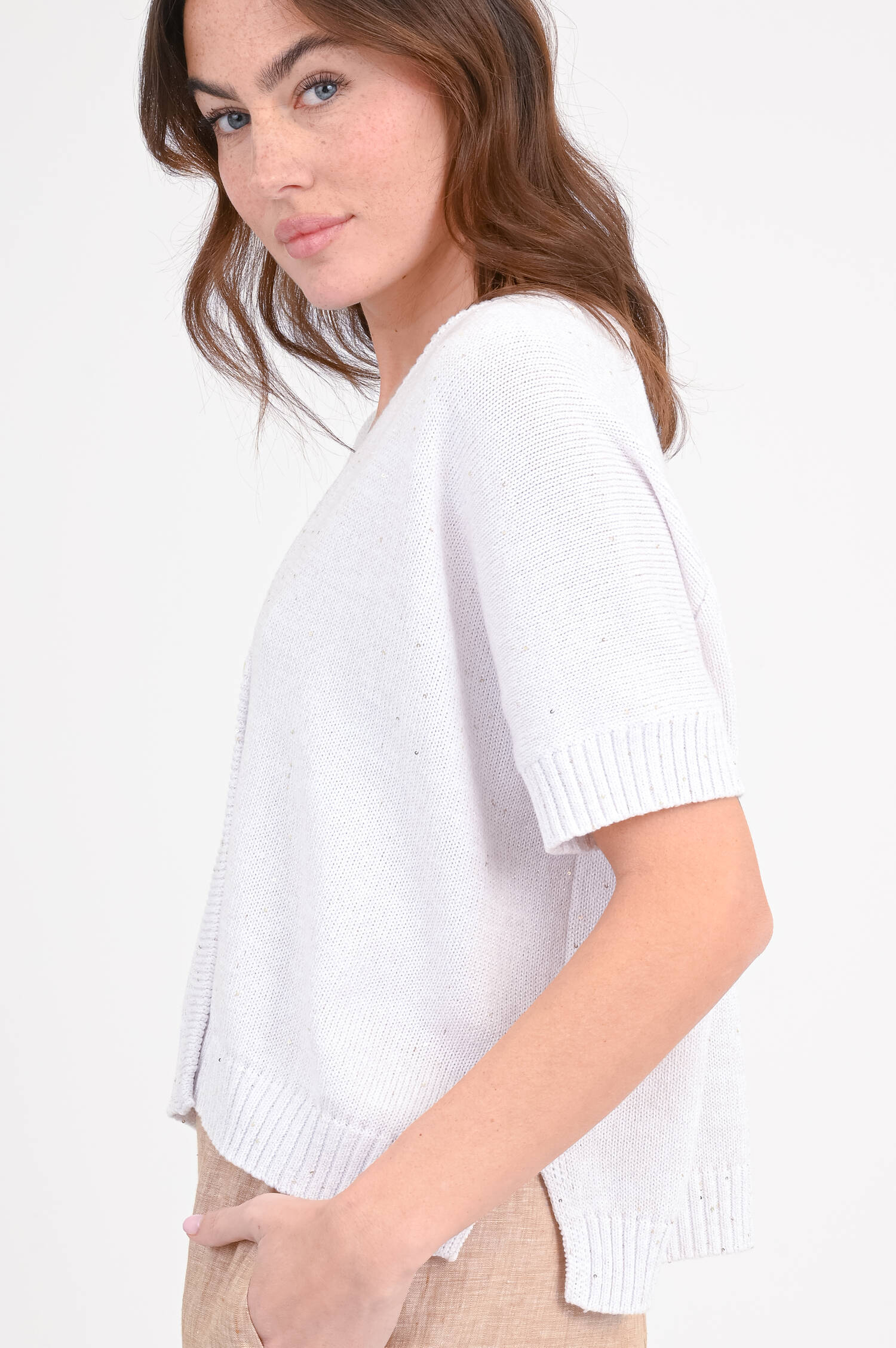 Strickjacke mit Pailletten in Beige/Gold