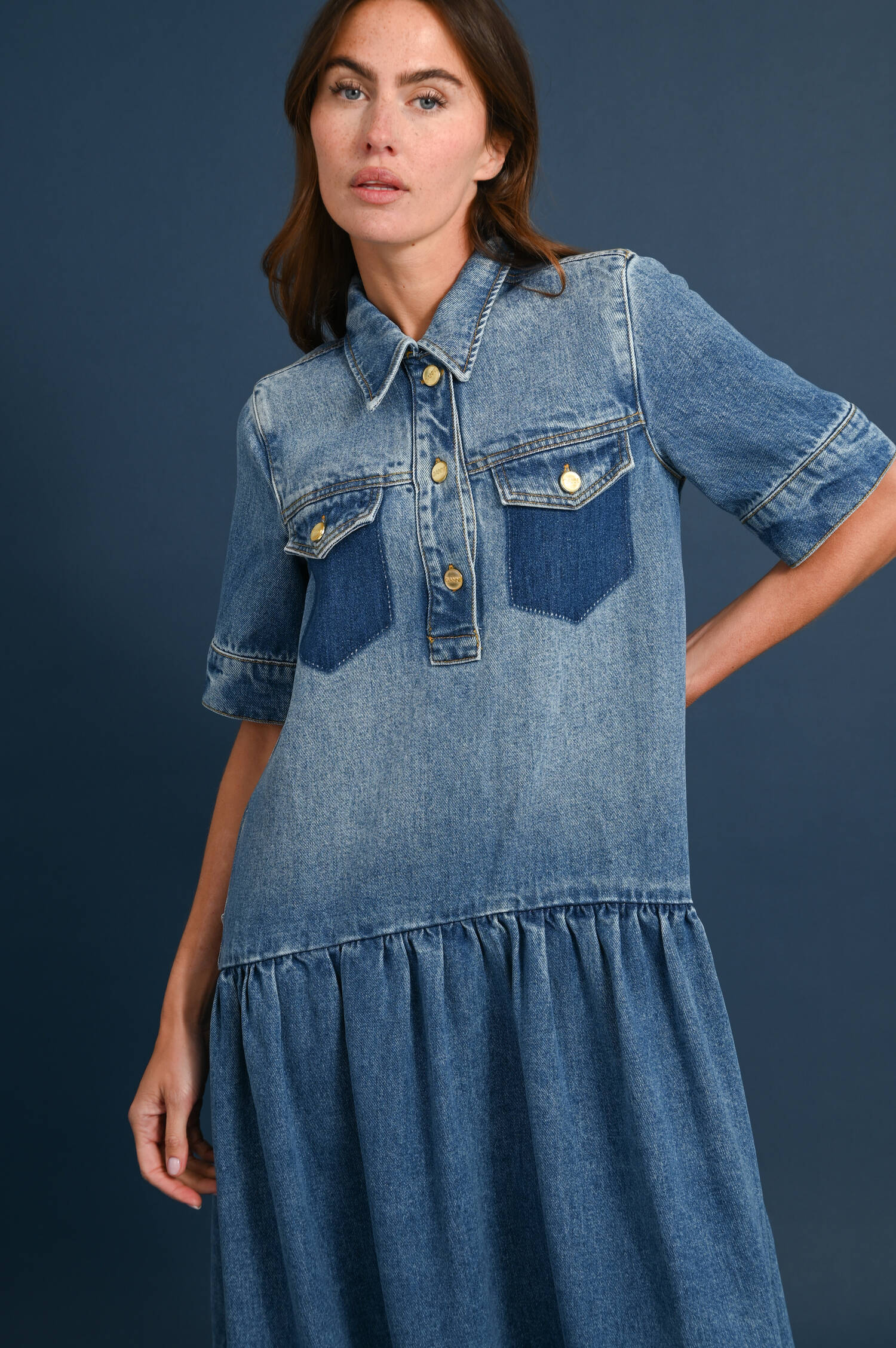 Denim-Midi-Kleid in Vintage Blue