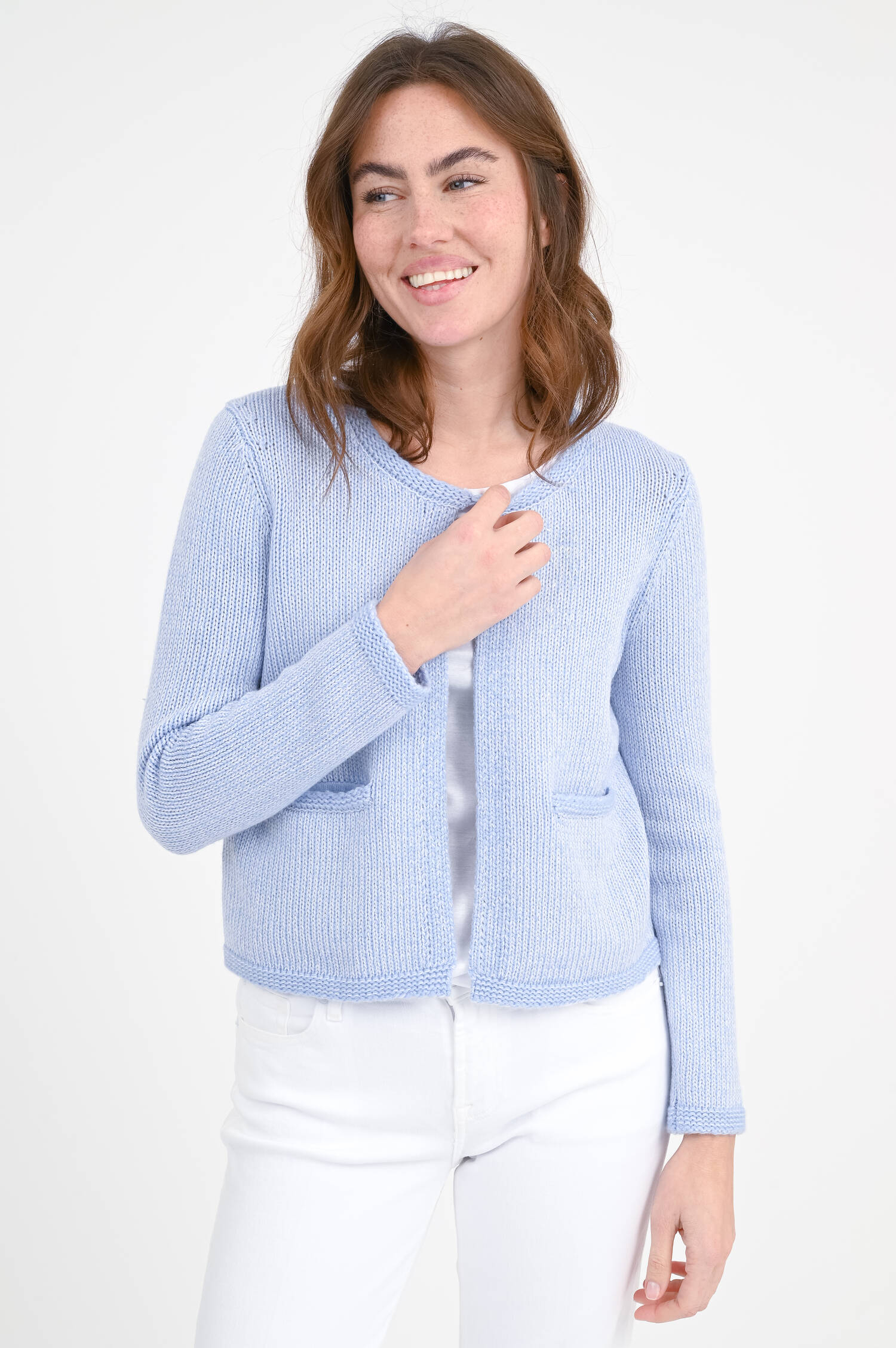 Strickweste aus Wolle-Cash-Mix in Hellblau meliert