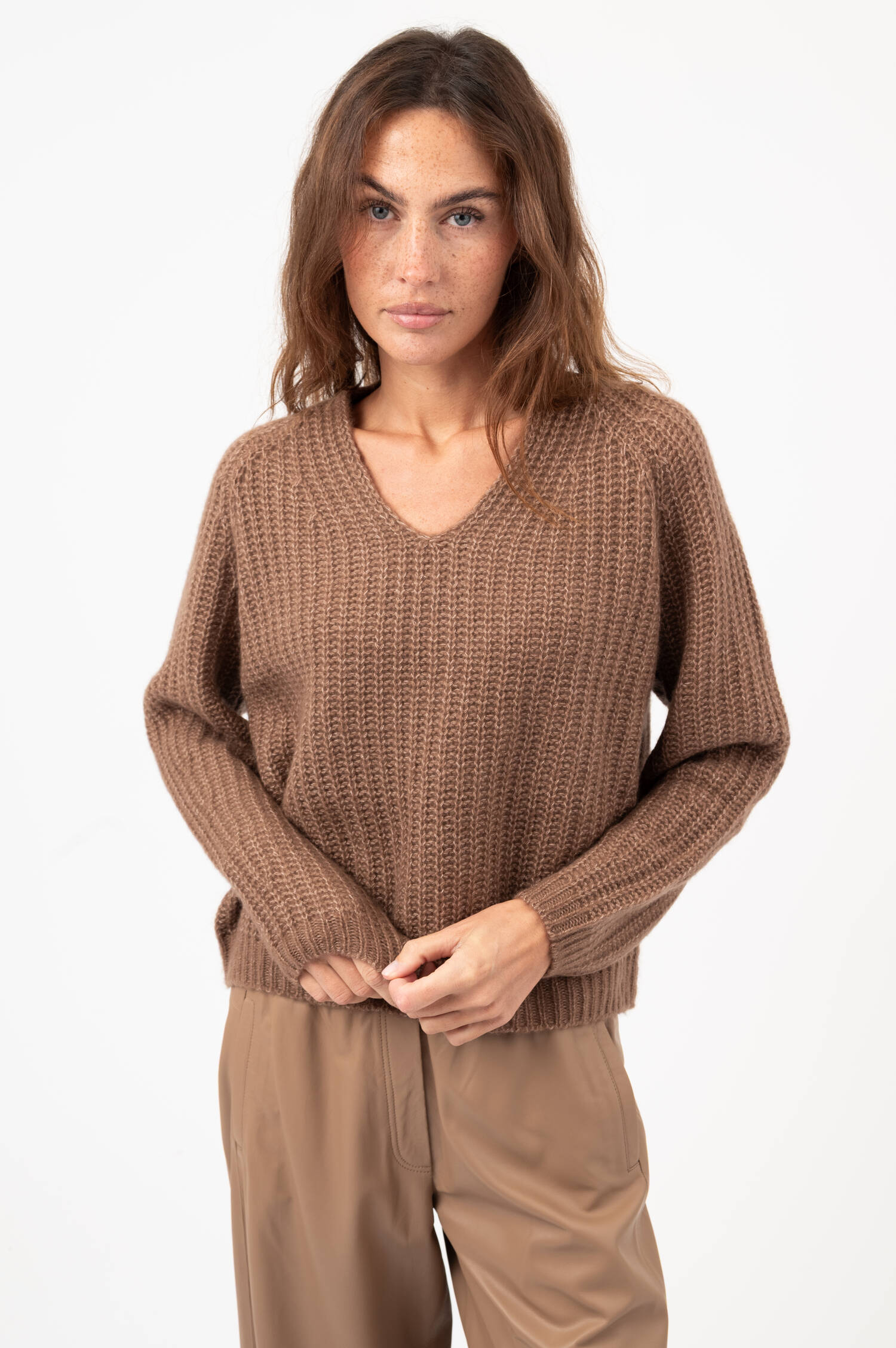 Cashmere-Baumwoll-Pullover in Braun meliert Cashmere-Baumwoll-Pullover in Braun meliert