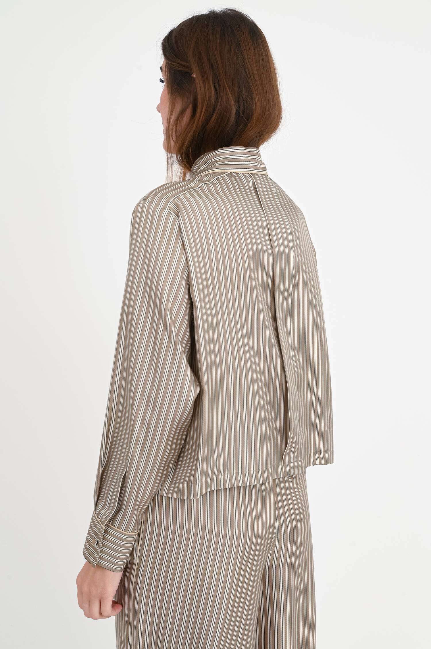 Cropped Seidenbluse BRAMA in Khaki/Beige