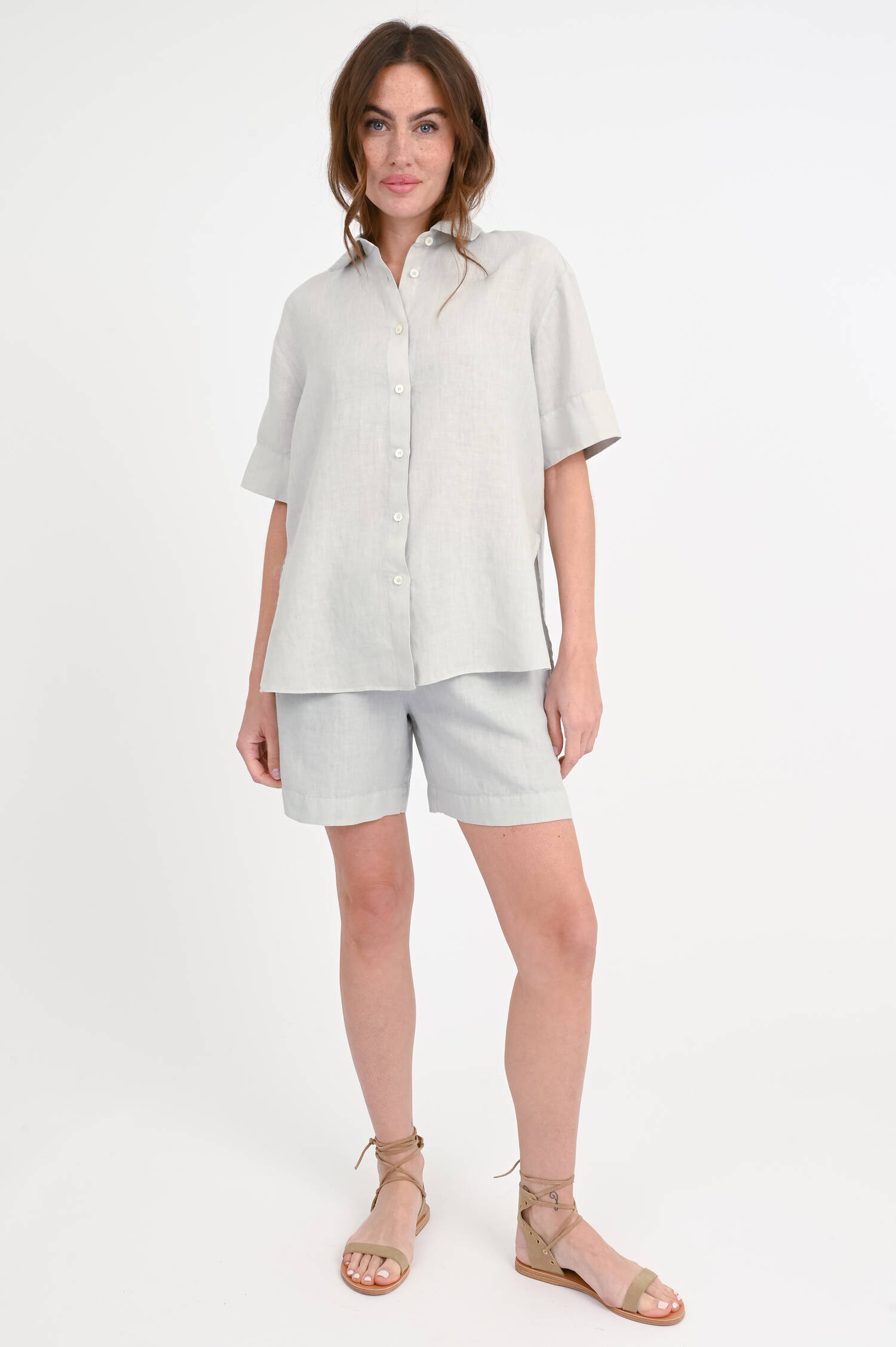 Kurzarm Leinenbluse ZOE in Stone