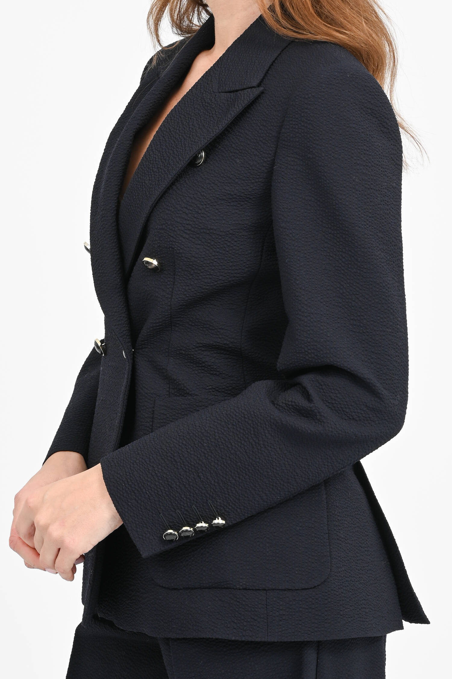 Zweireihiger Blazer in Krepp-Optik in Ultramarine