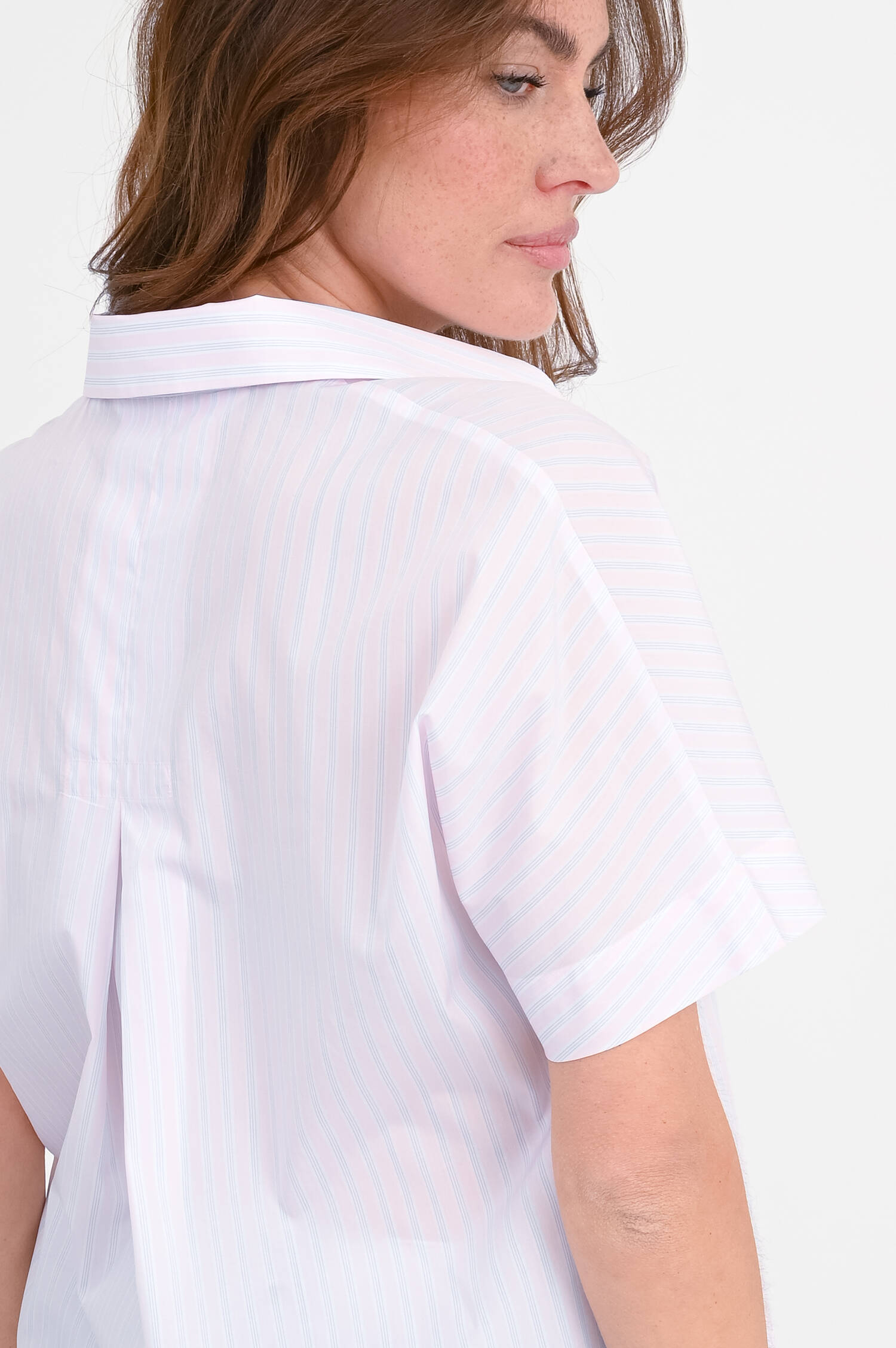 Kurzarm-Bluse ALICIA in Rosa/Weiß/Blau gestreift