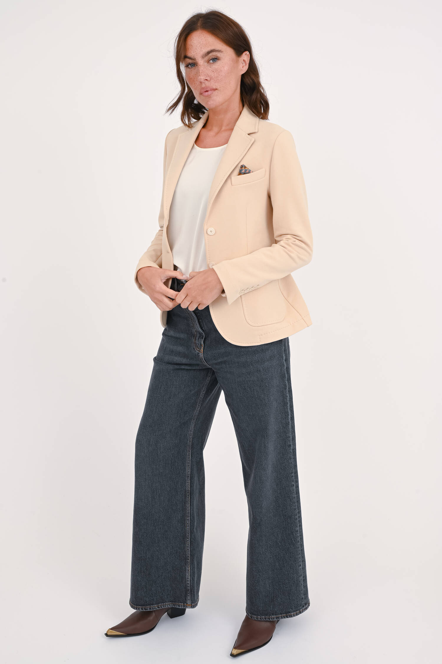 Einreihiger Jersey Blazer in Beige