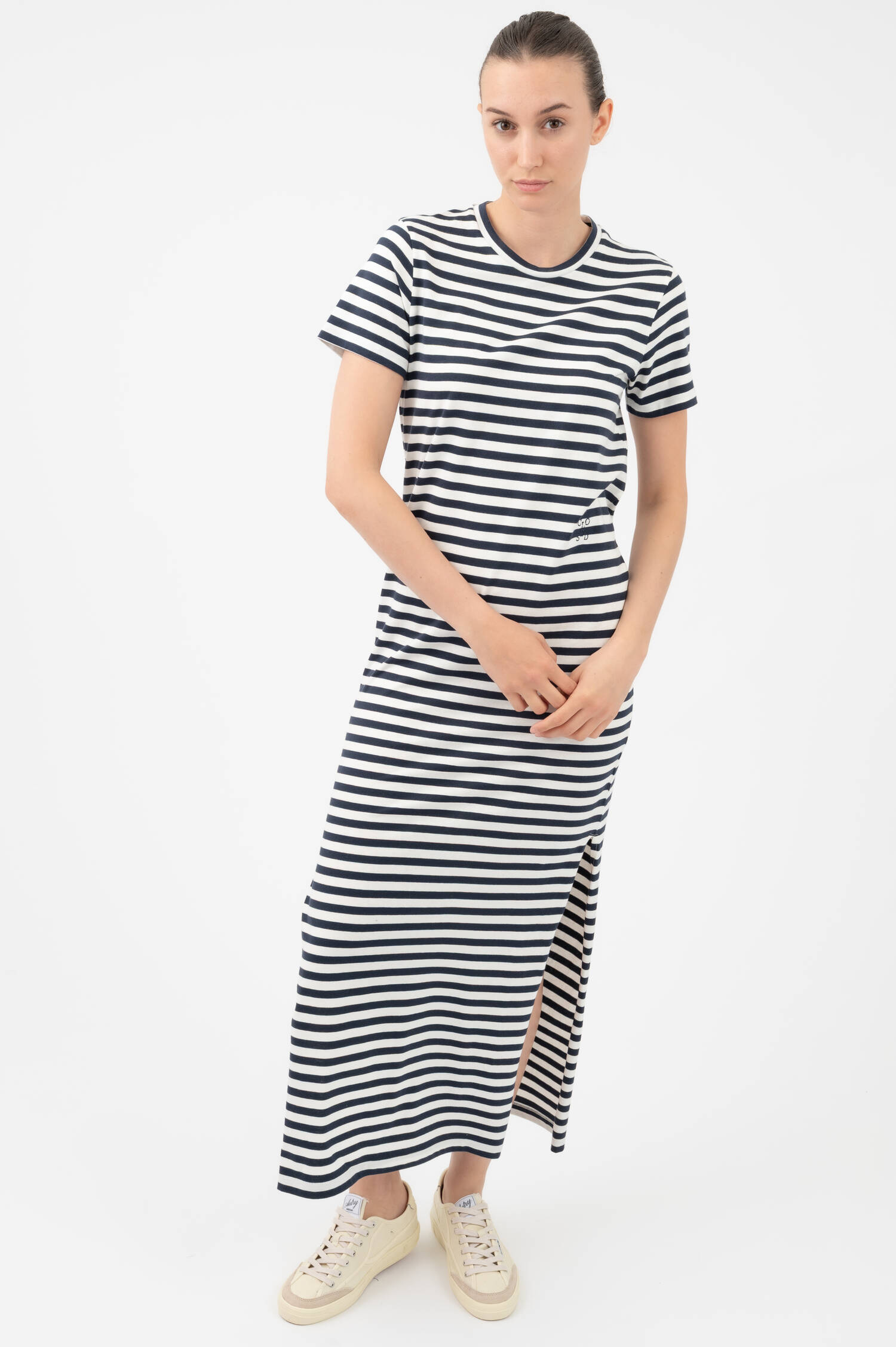Schlupfshirtkleid in Blau/Weiß