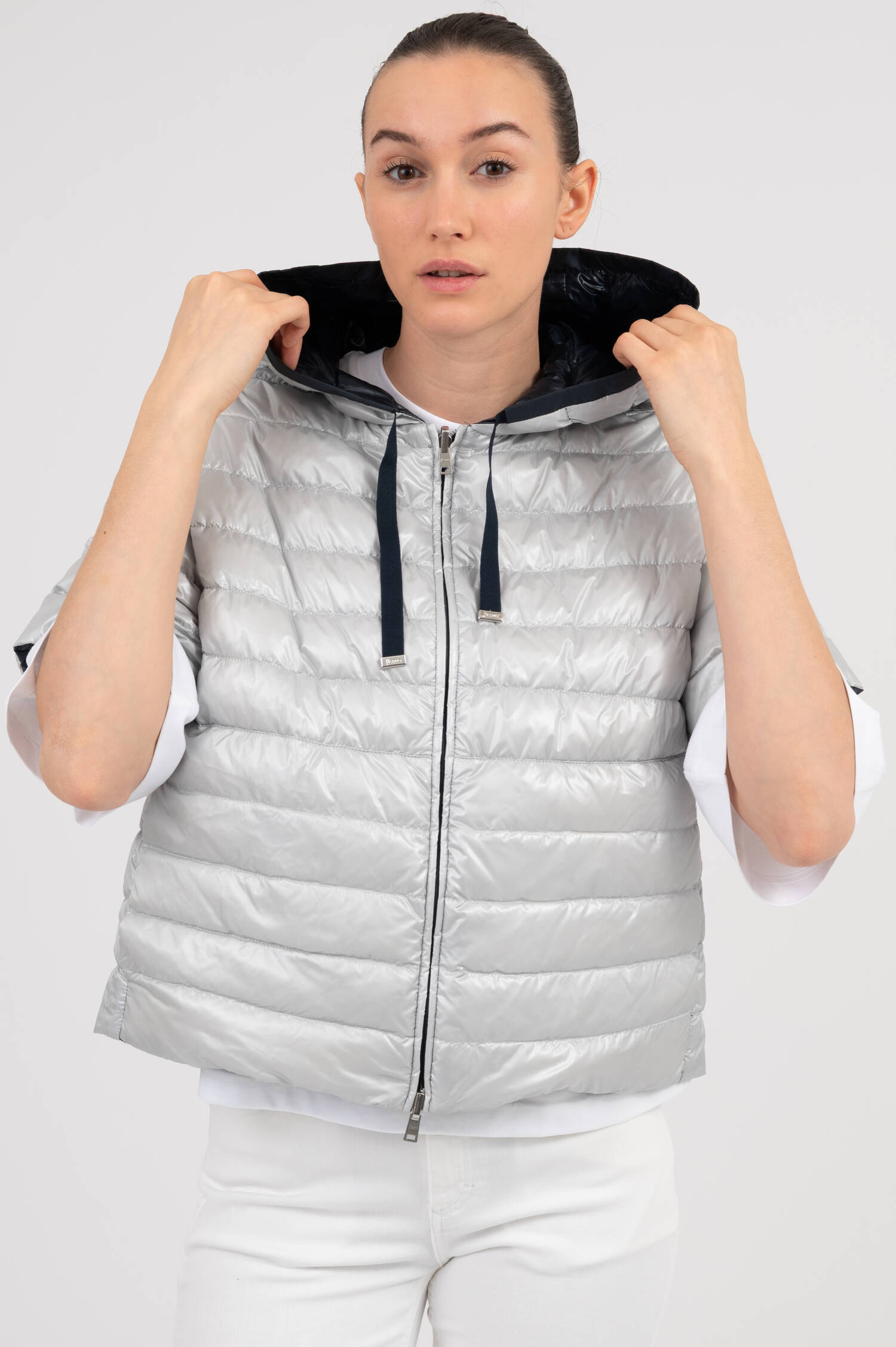 Wendegilet mit Kapuze in Navyblau/Grau