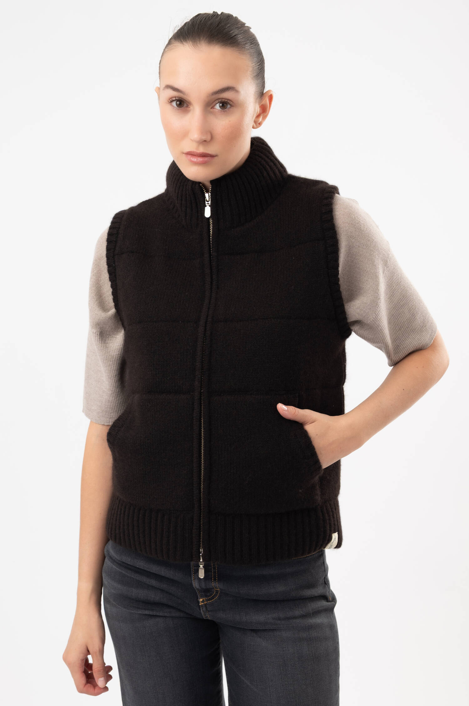 Cashmere-Gilet in Dunkelbraun