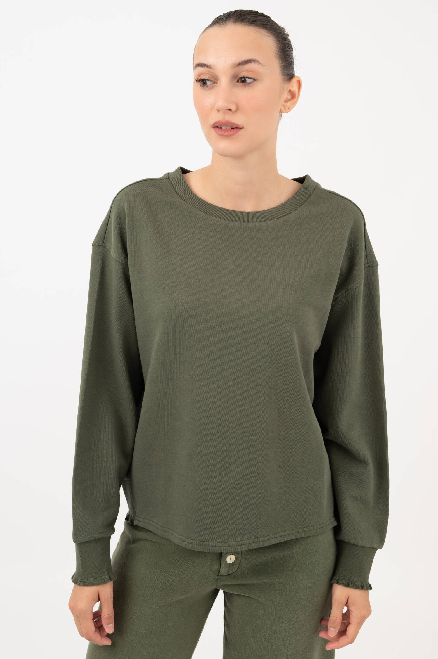 Sweatshirt mit Rüschen-Details in Oliv