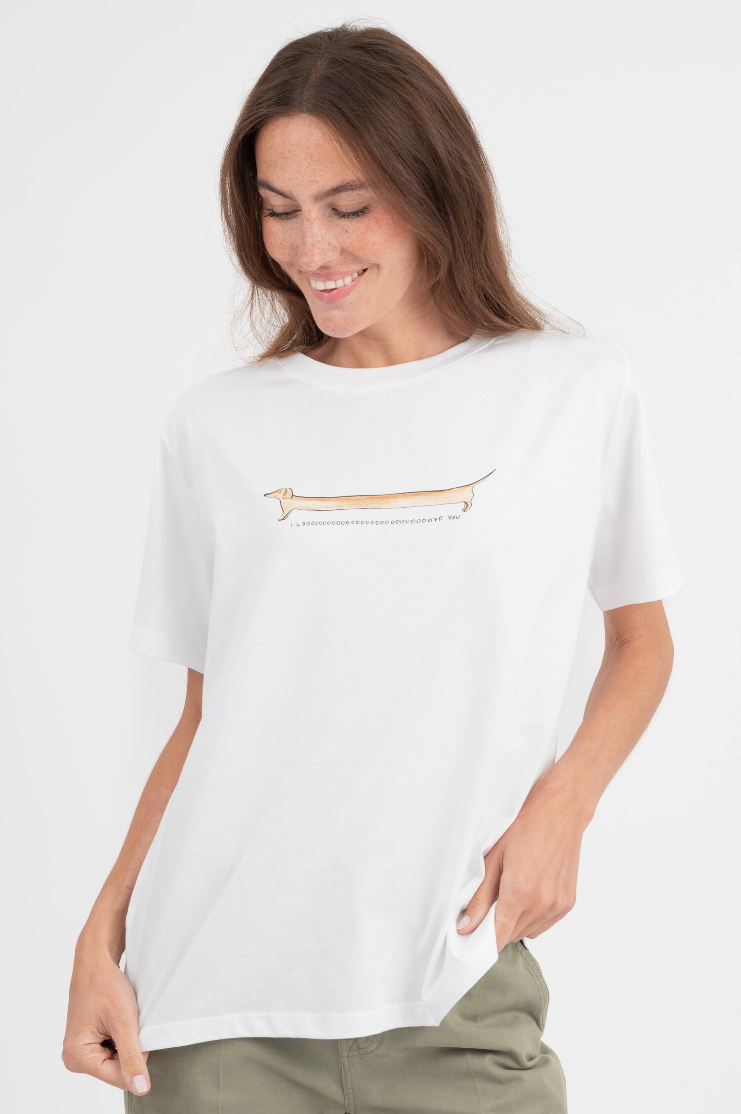 T-Shirt mit Dackel Illustration in Weiß T-Shirt mit Dackel Illustration in Weiß