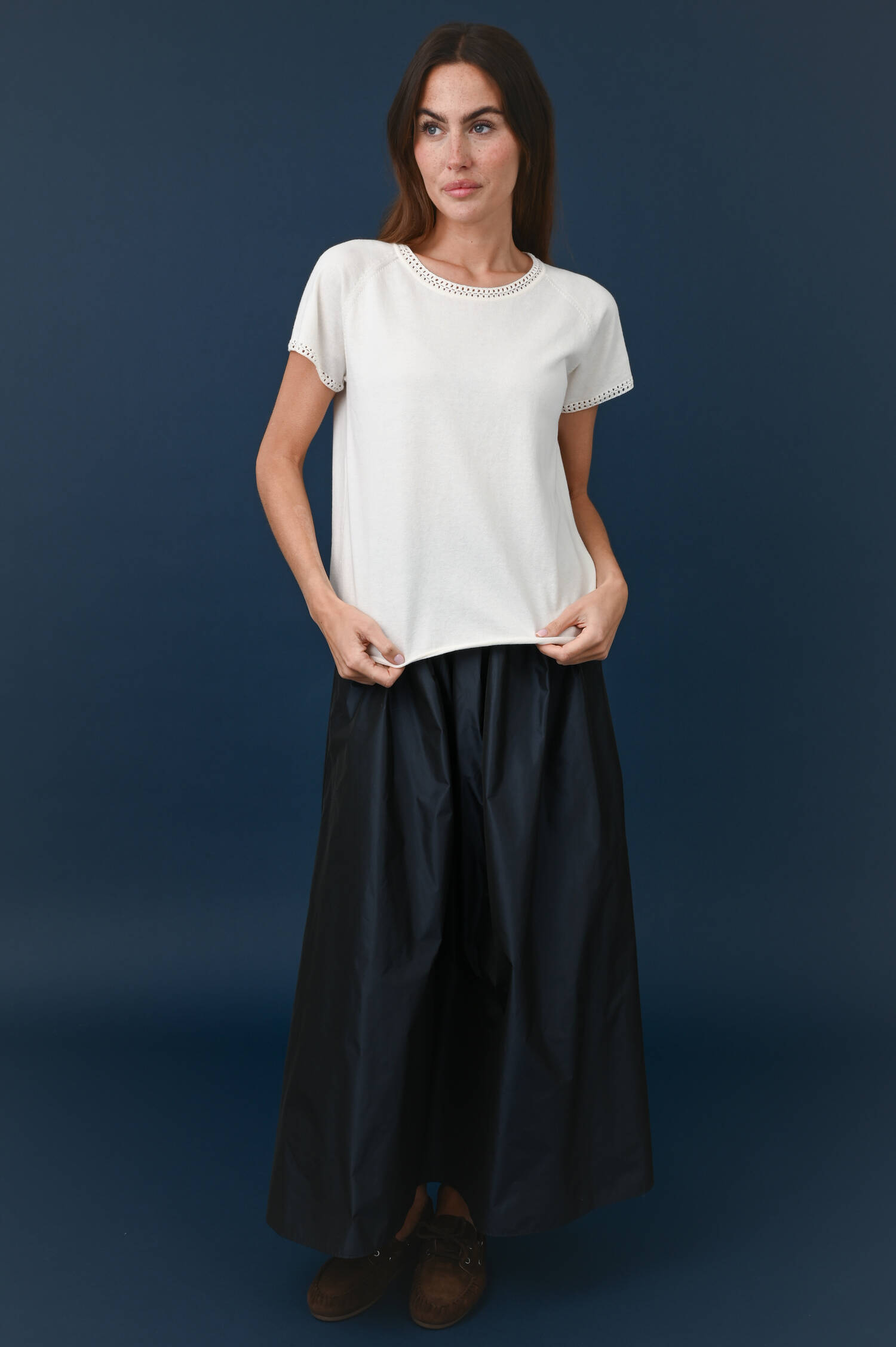 T-Shirt mit Lockstrickdetails in Weiß