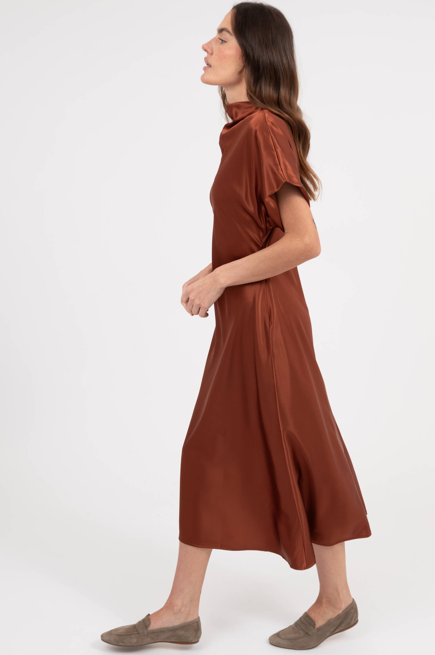 Satin Kleid ALIVIA in Rustbraun