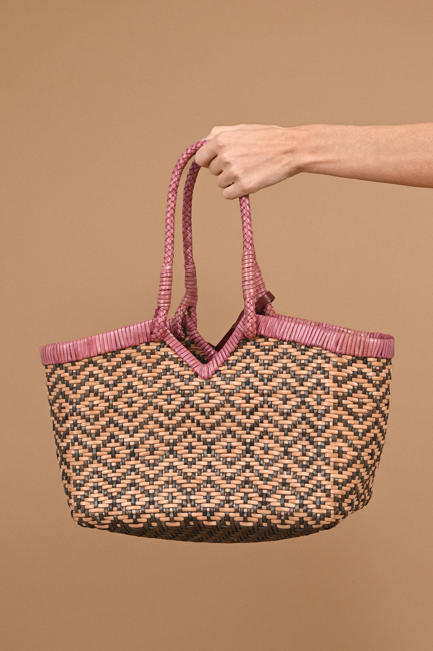 Leder Tote CRUDELIA FLOWER in Pink/Natur/Olive