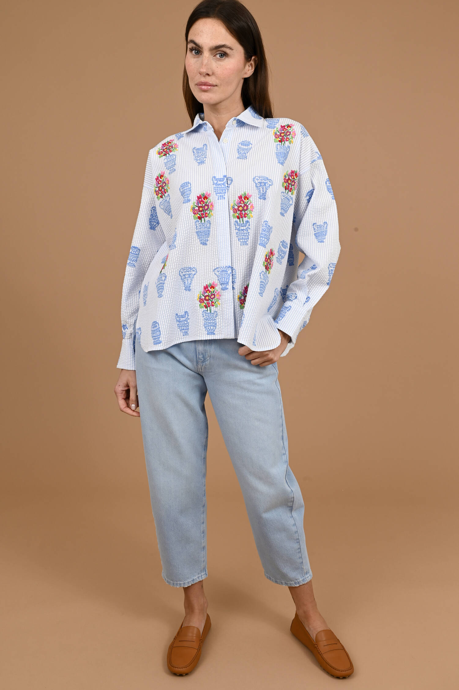 Strukturierte Bluse GRETA in Blau/Weiß