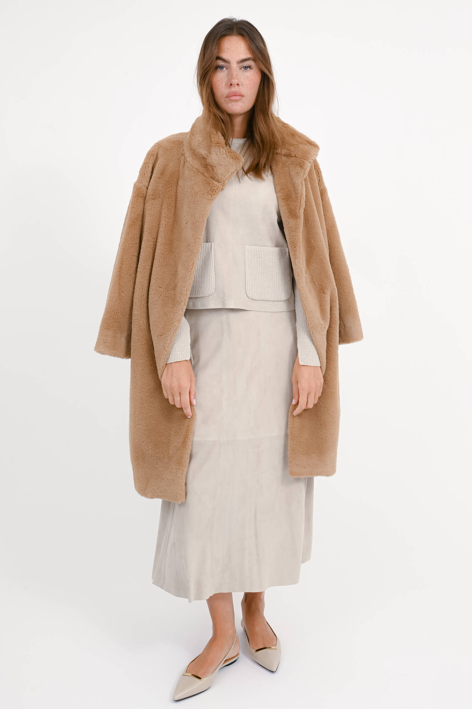 Faux Fur Mantel in Camel Faux Fur Mantel in Camel