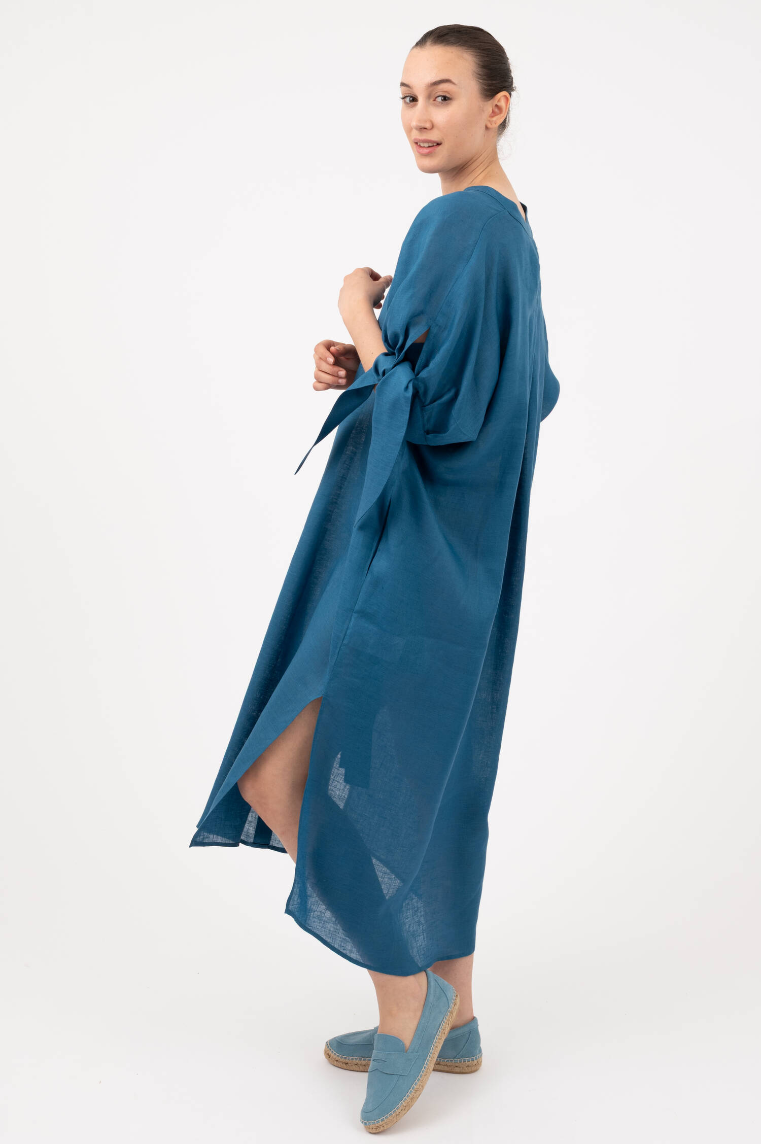 Leinen Hemdblusenkleid in Blau
