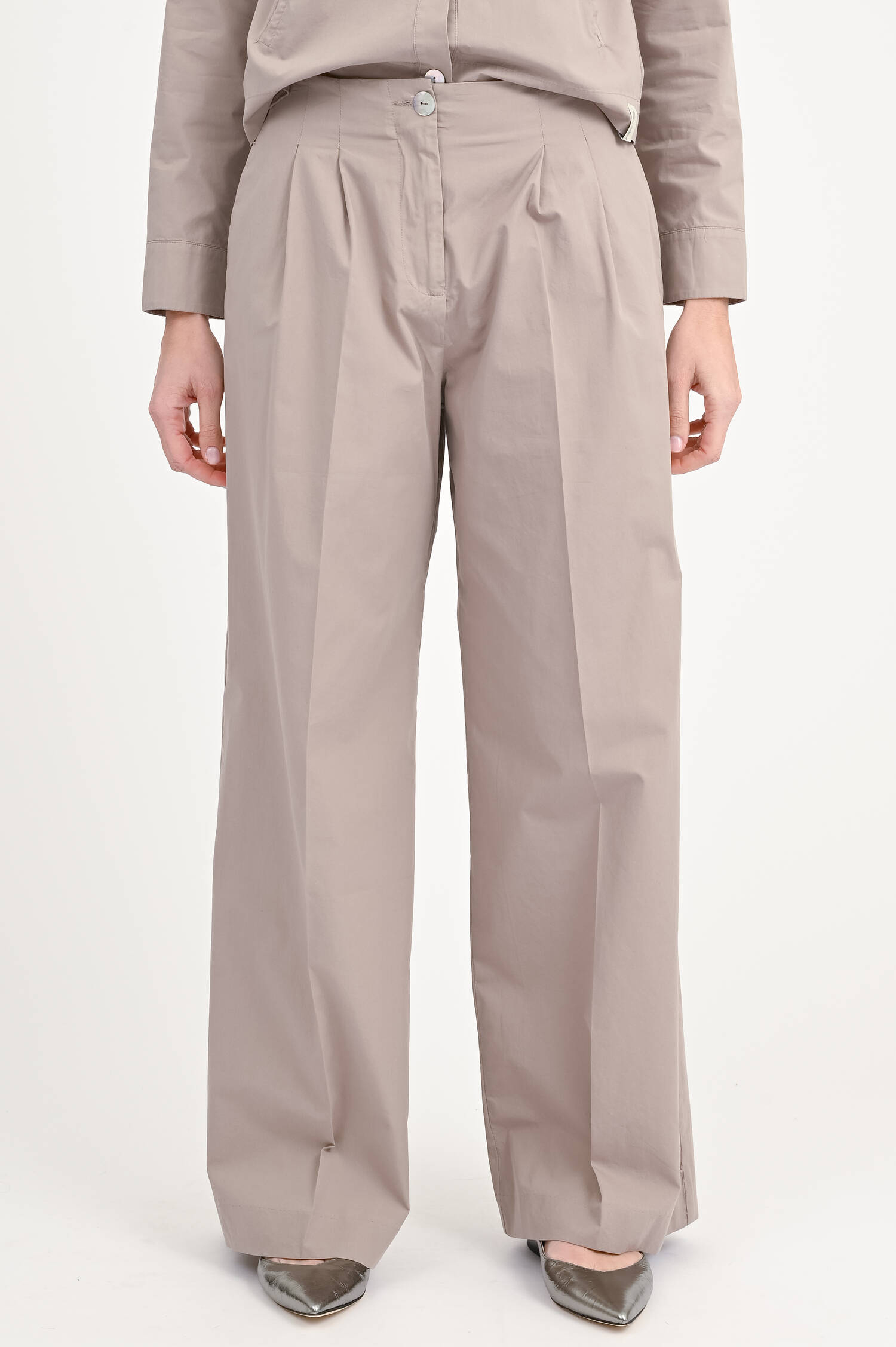 Wide-Leg Hose aus Baumwolle in Taupe Wide-Leg Hose aus Baumwolle in Taupe