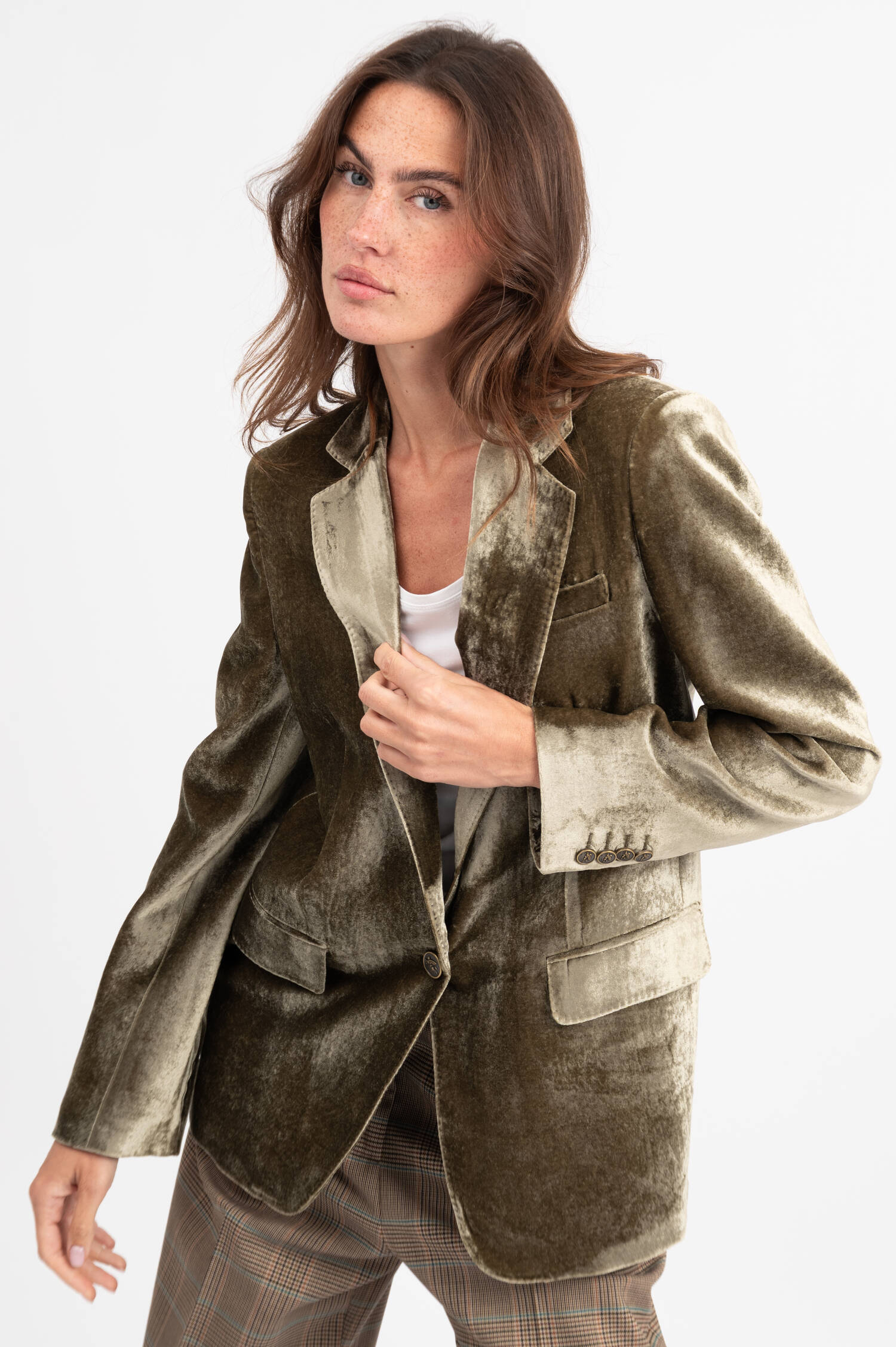 Samt-Blazer in Oliv