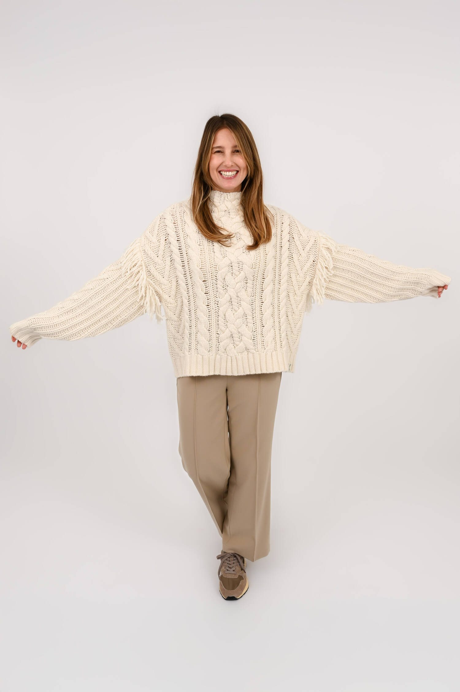 Zopfstrick Cashmere Pullover in Snowwhite