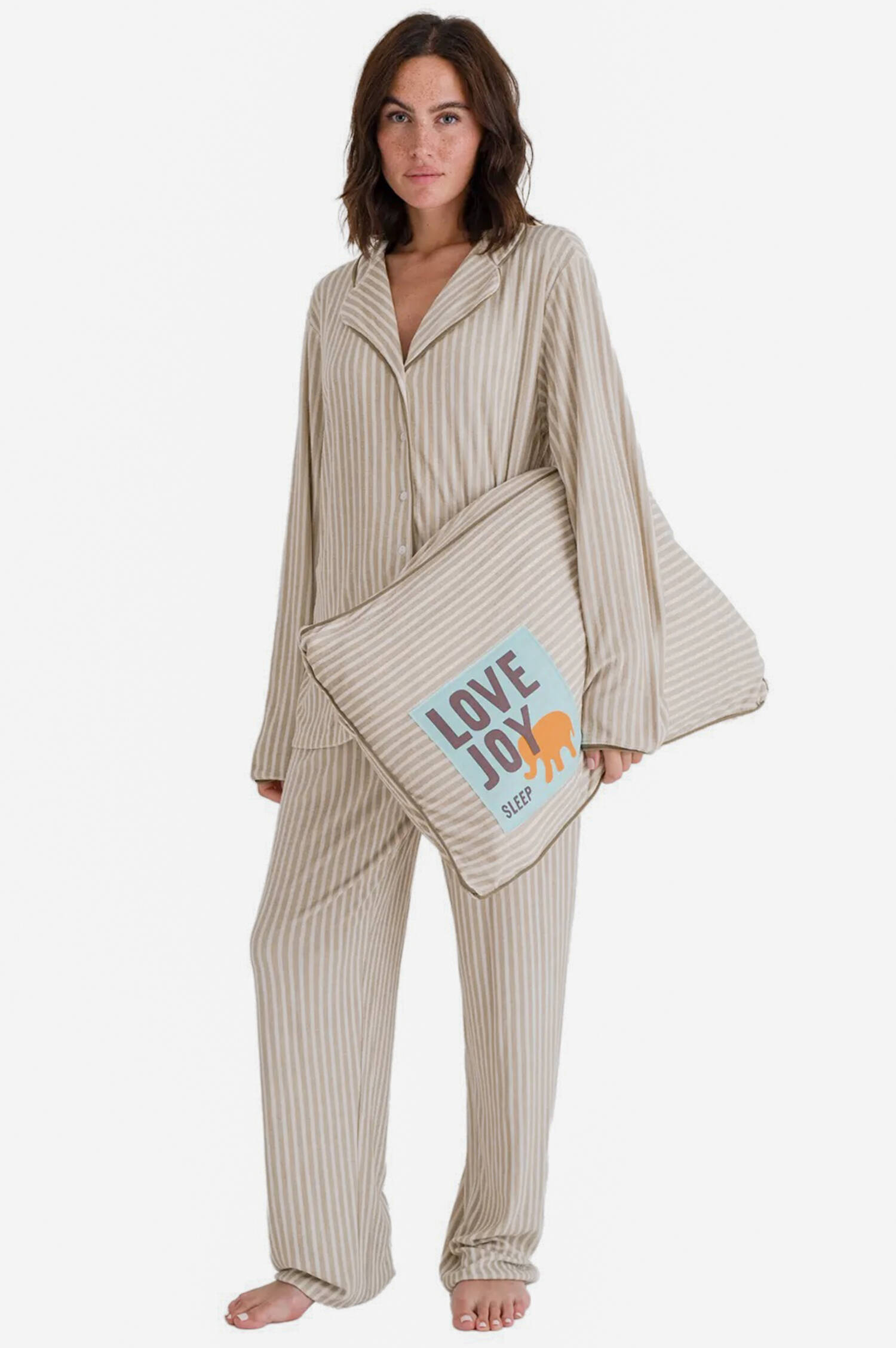 Kissenbezug in Taupe/Weiß gestreift