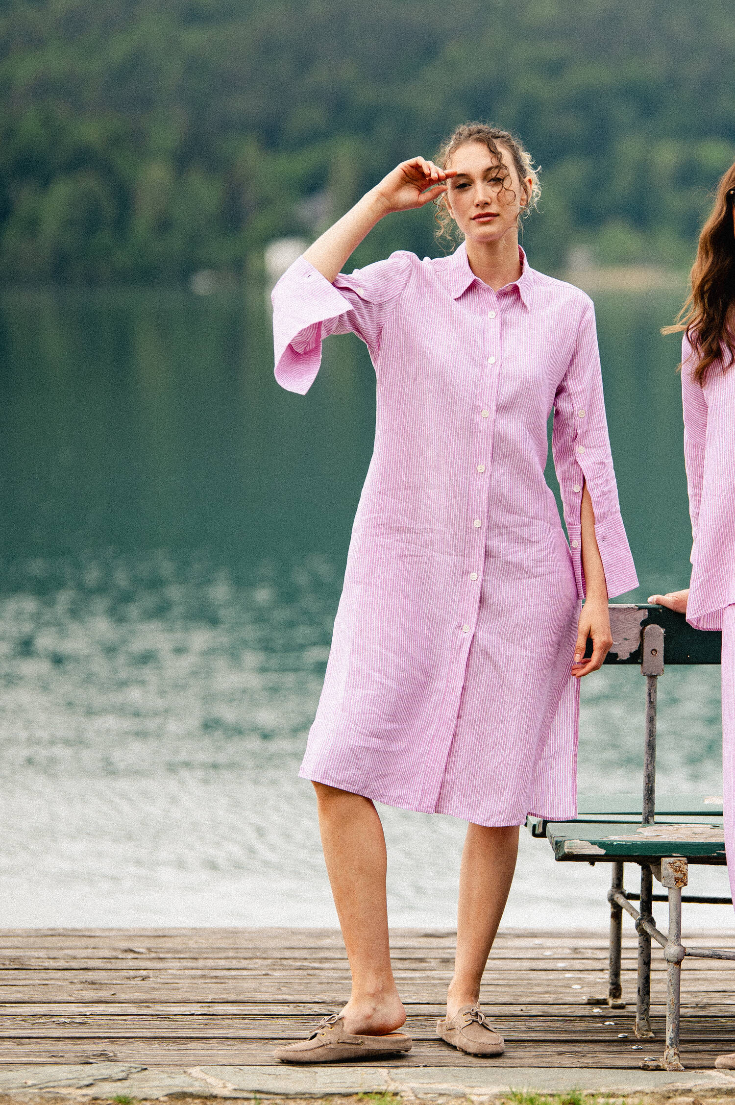 Leinenkleid in Pink/Weiß gestreift