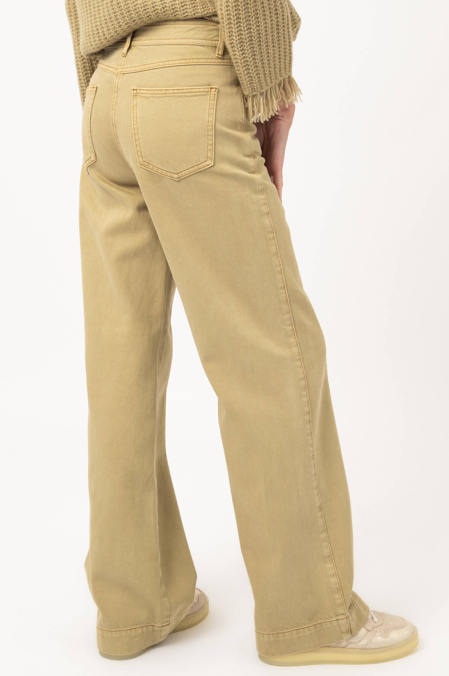 Wide-Leg-Jeans in Oliv