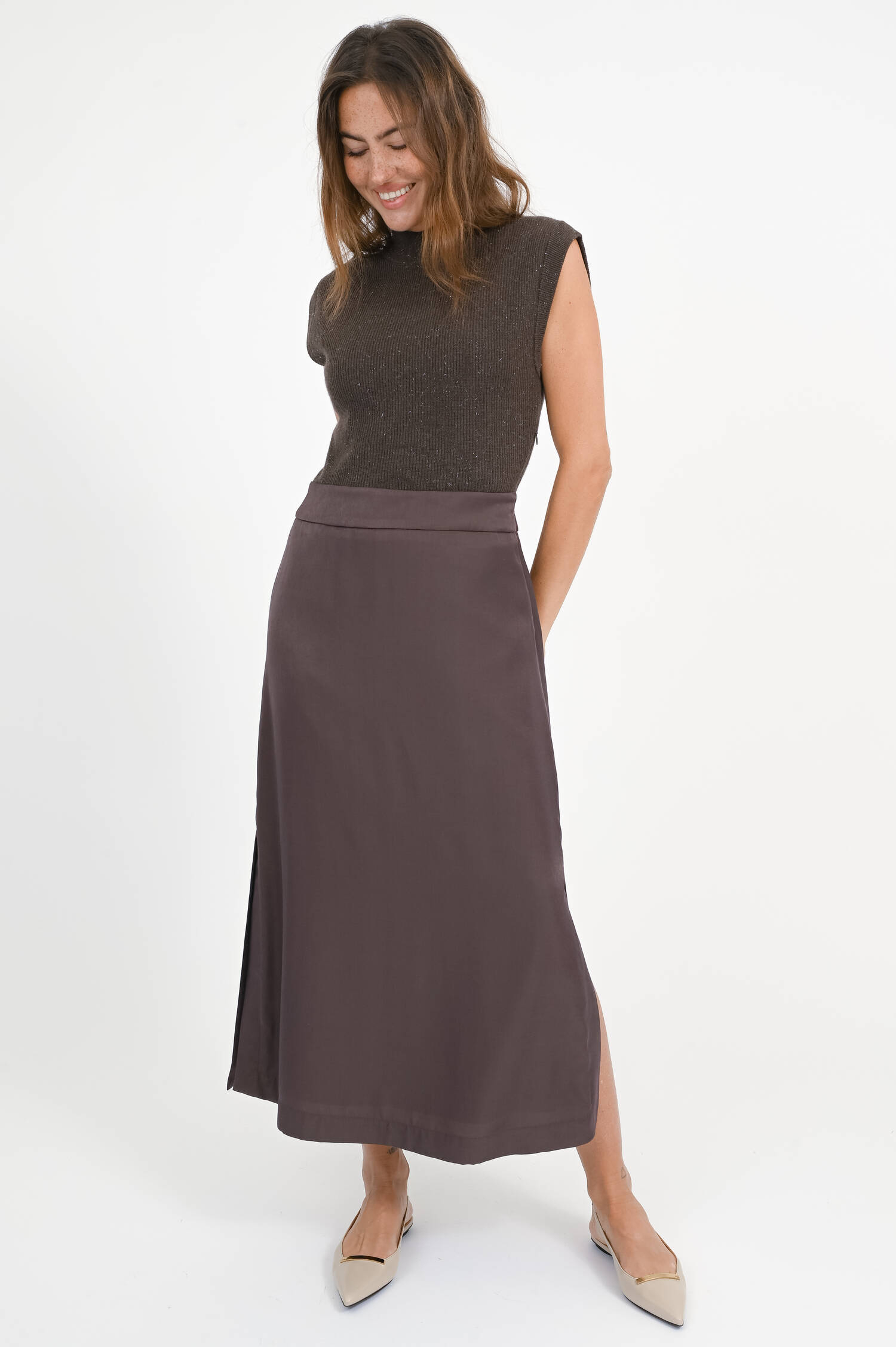 Woll-Seiden-Mix Kleid in Ebony Brown Woll-Seiden-Mix Kleid in Ebony Brown
