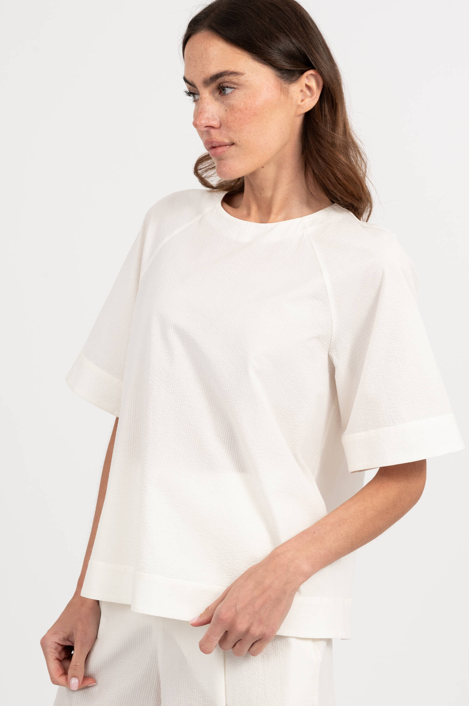 Seersucker Blusenshirt RIDENTE in Weiß