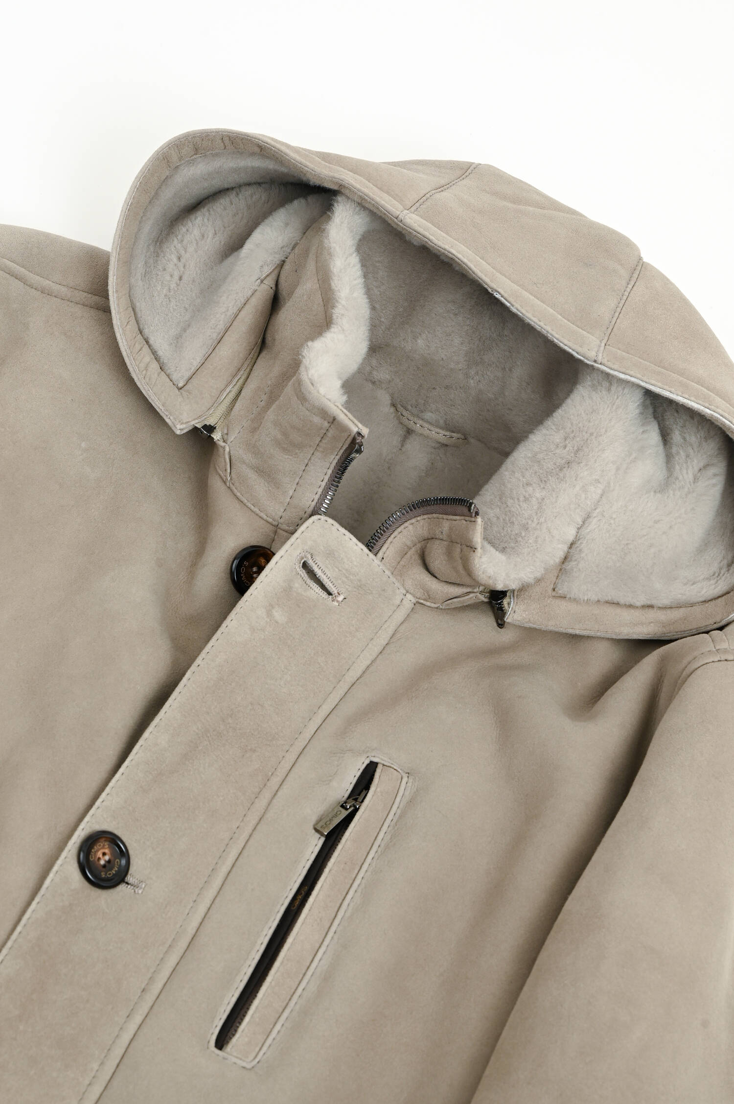 Lammlederjacke mit Kapuze in Taupe