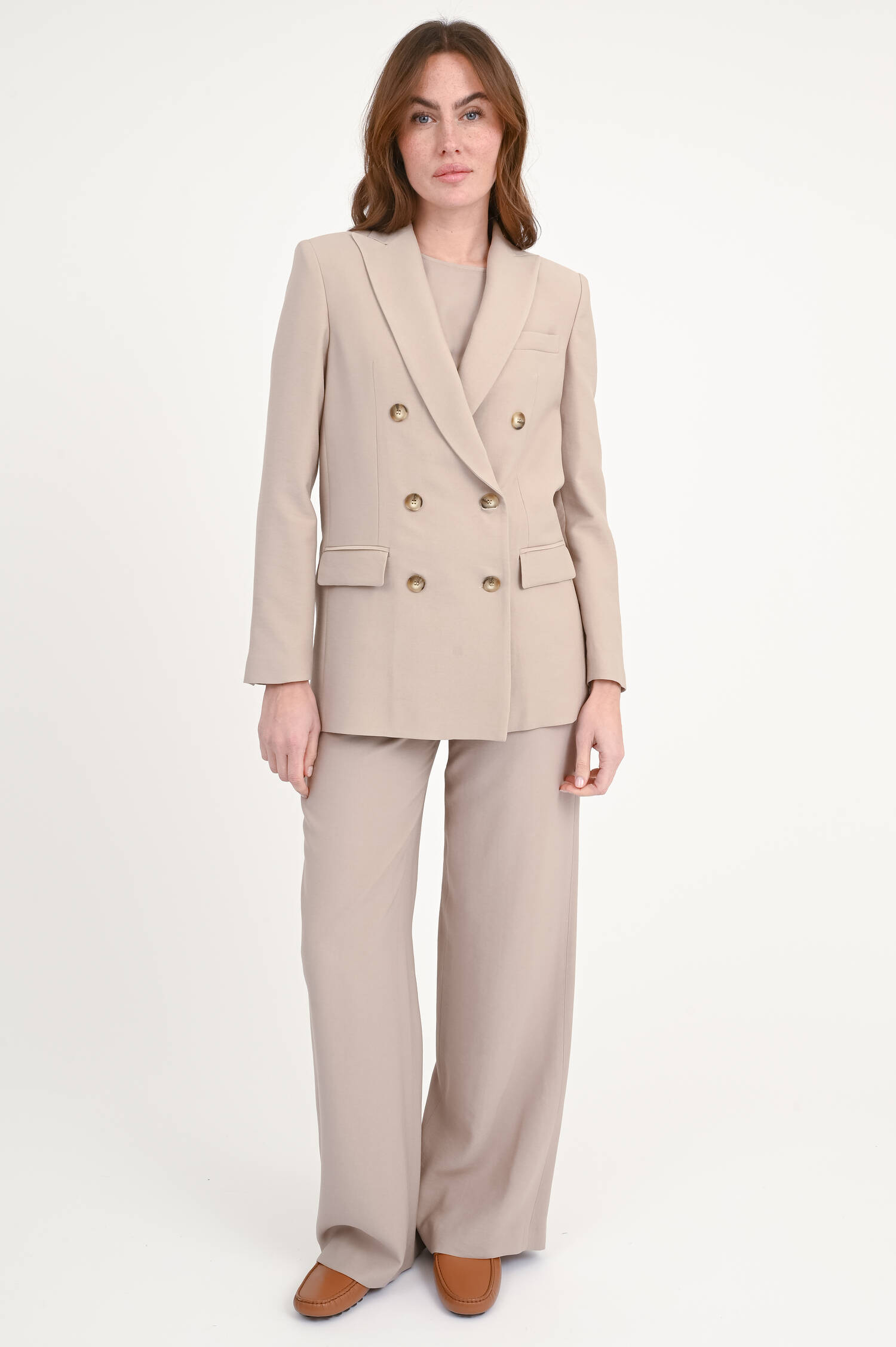 Zweireihiger Blazer aus Viskose-Mix in Taupe