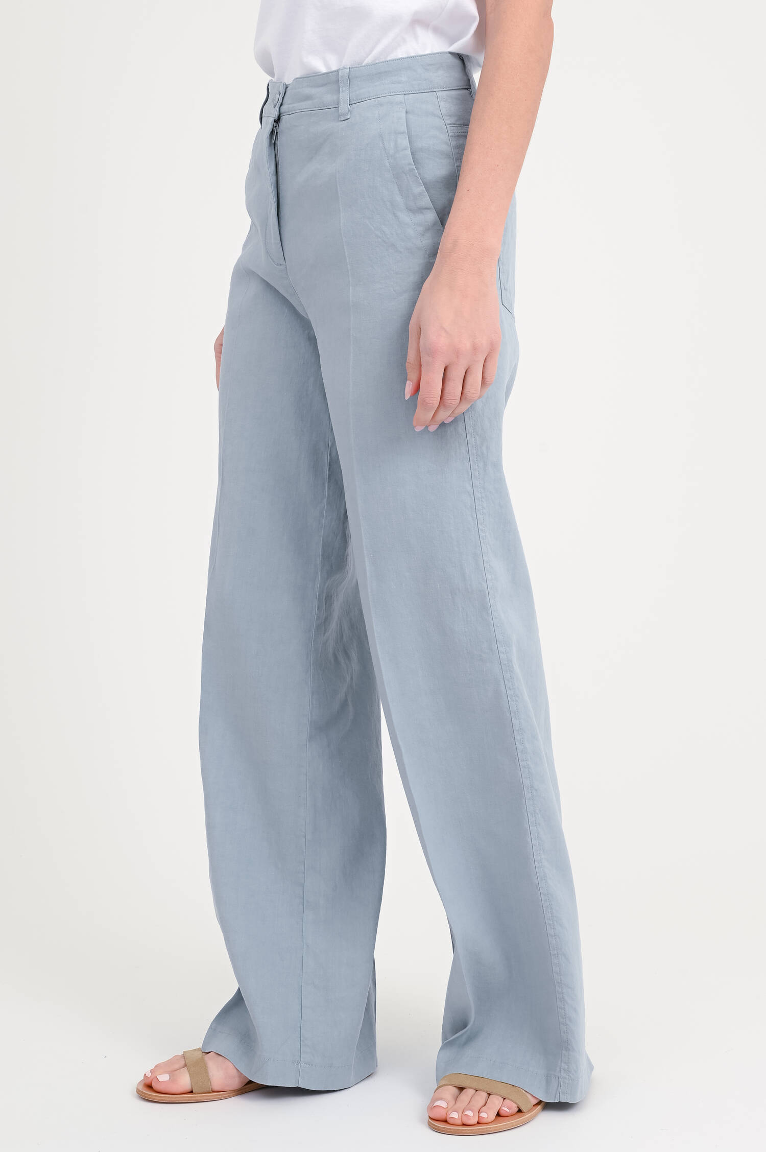 Wide-Leg Hose aus Leinen-Mix in Ocean Ash