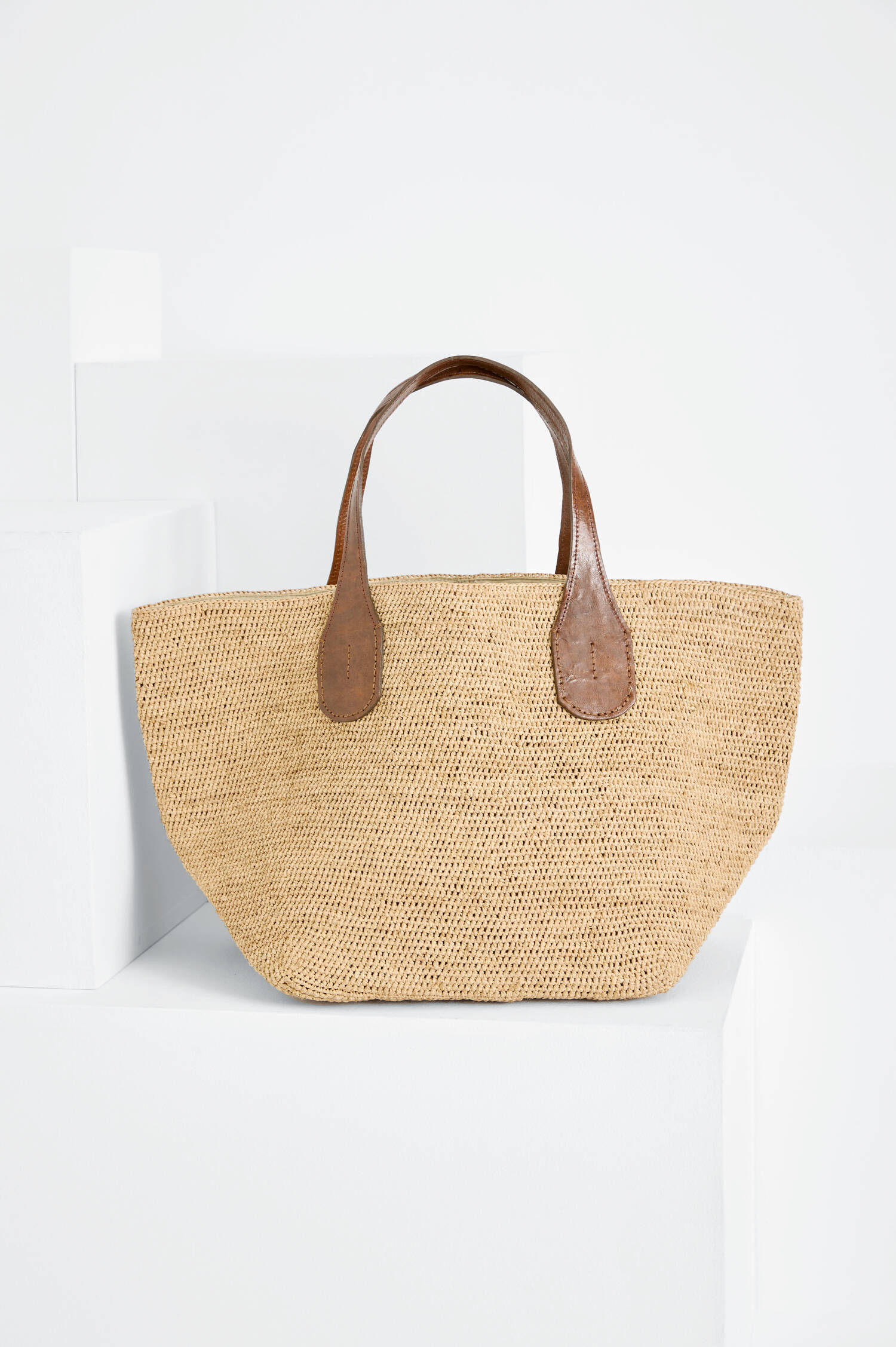 Korbtasche TOKYO II mit Lederriemen in Natur