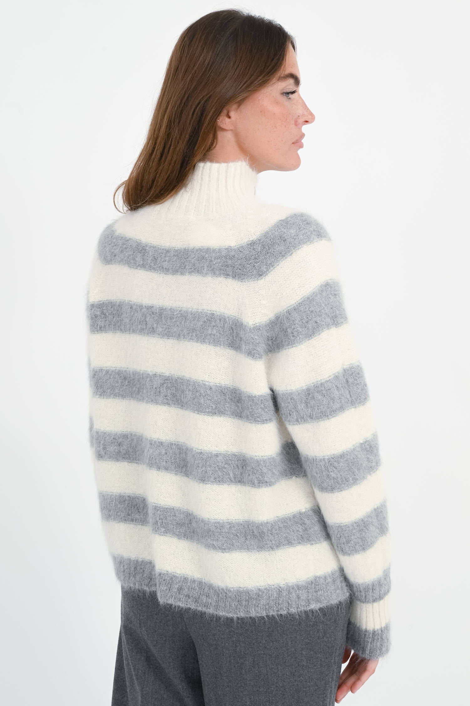 Alpaka Pullover mit Querstreifen in Natur/Grau