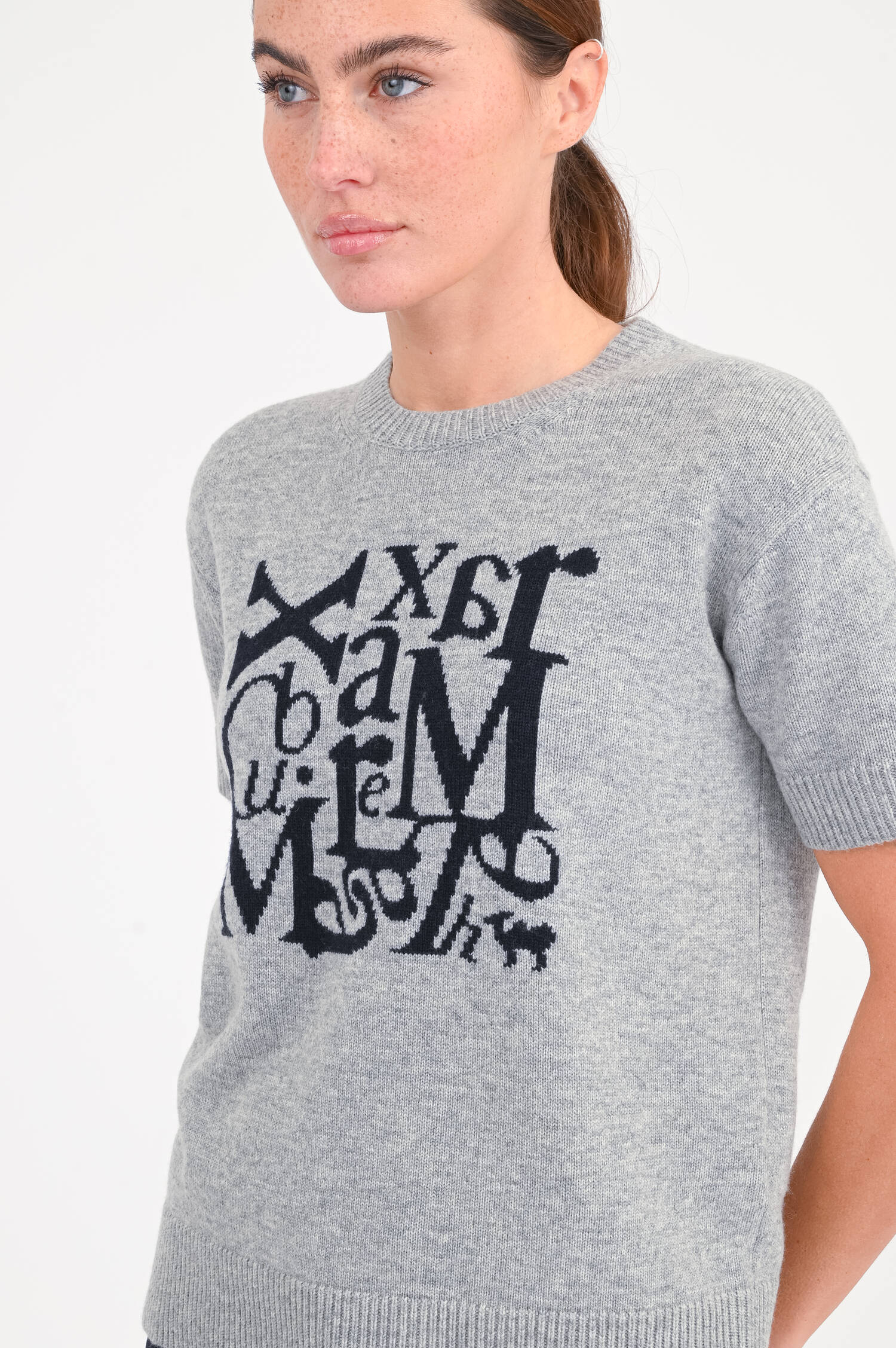 Kurzarm-Woll-Pullover FELICIA in Grau