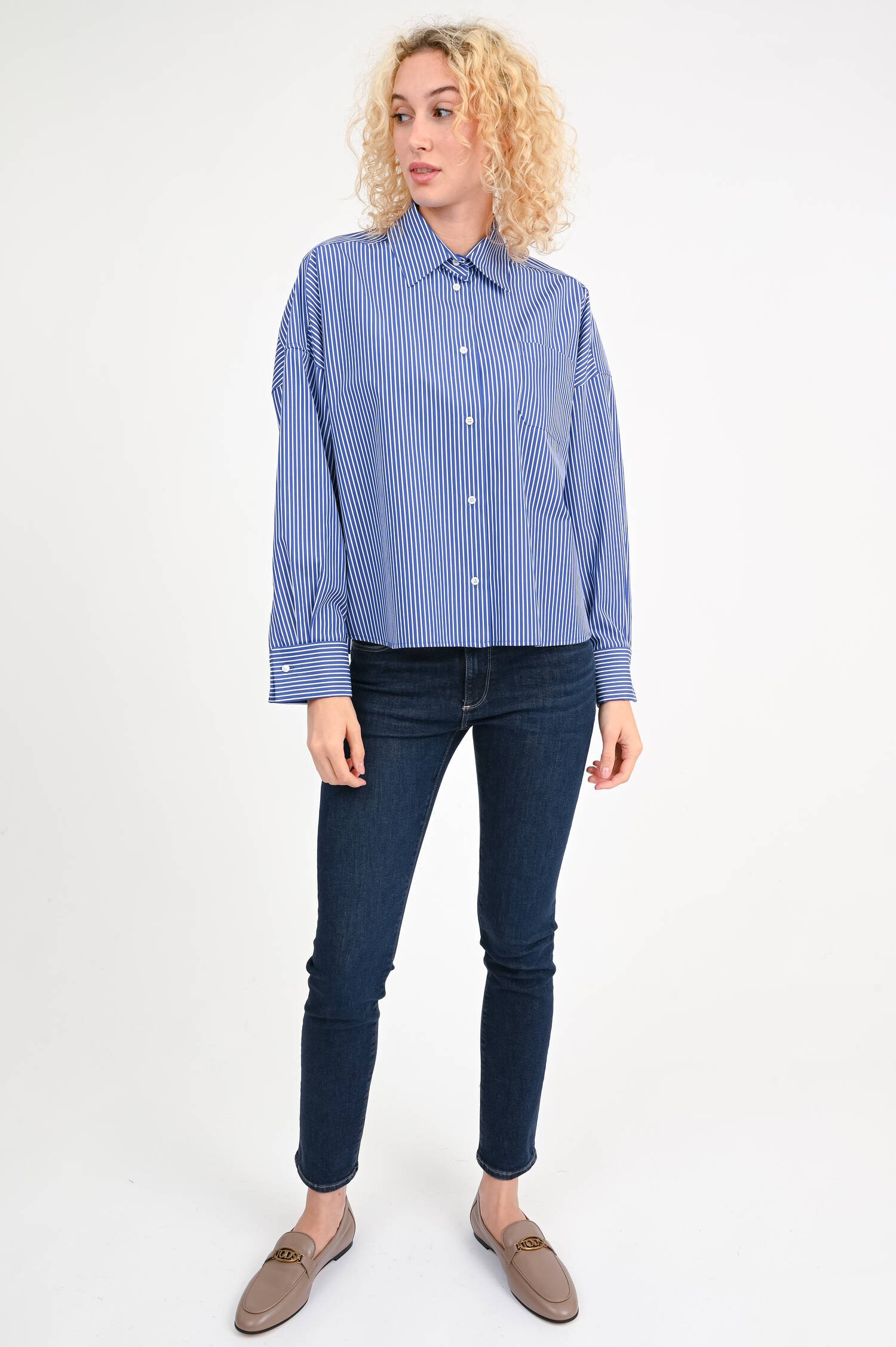 Cropped-Bluse in Weiß/Blau gestreift