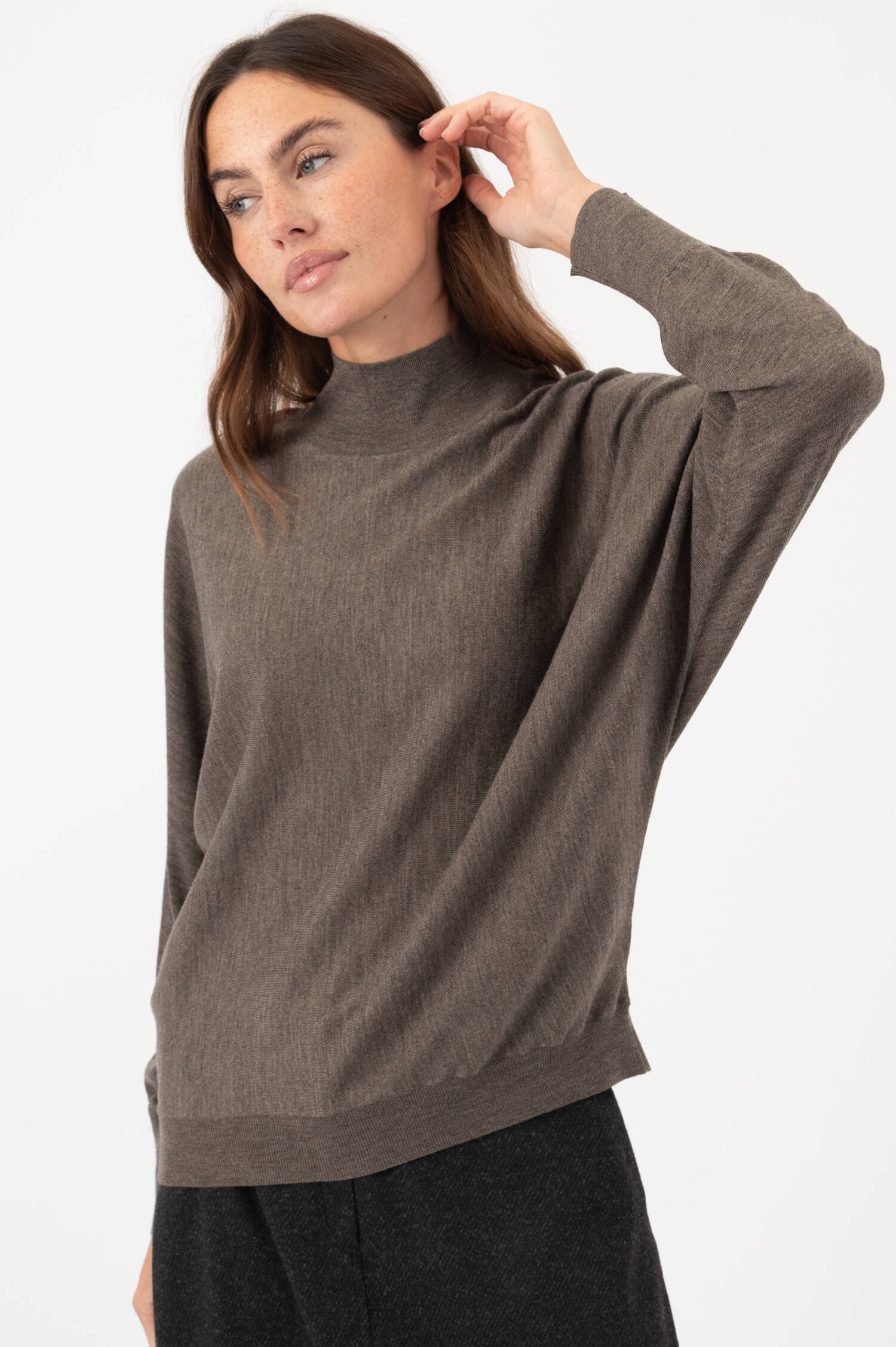 Woll-Pullover in Taupe meliert Woll-Pullover in Taupe meliert