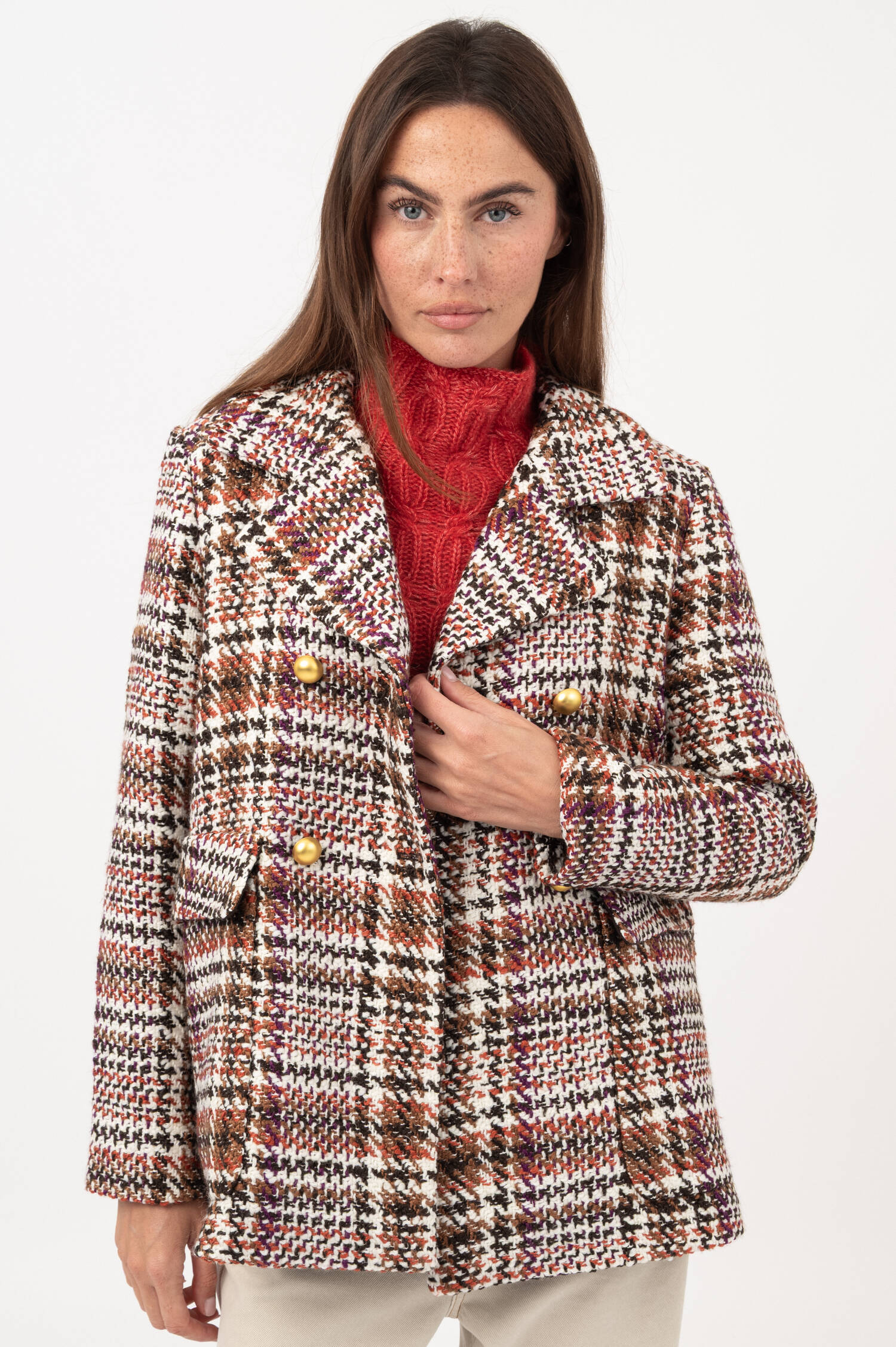 Tweed-Jacke in Rot/Braun/Weiß Tweed-Jacke in Rot/Braun/Weiß