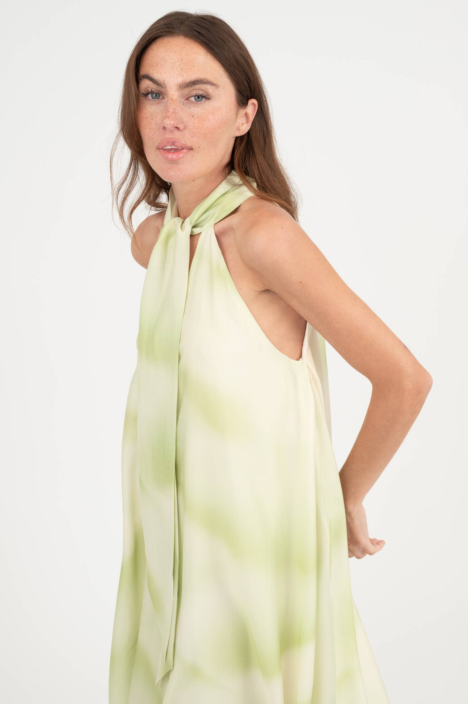 Midi Kleid mit Batik-Muster in Hellgrün Midi Kleid mit Batik-Muster in Hellgrün