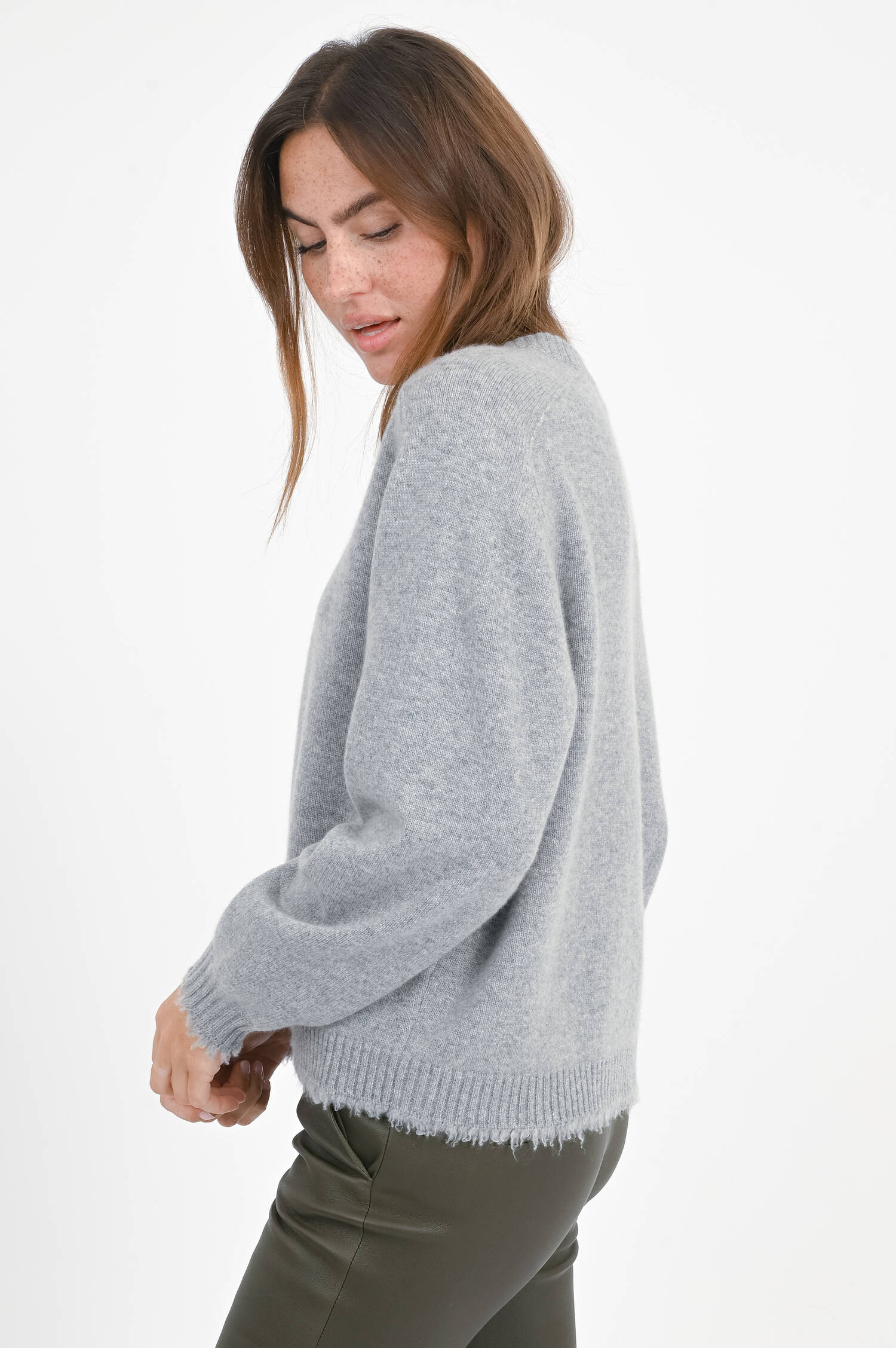 Cashmere-Pullover mit Mäusekante in Light Grey