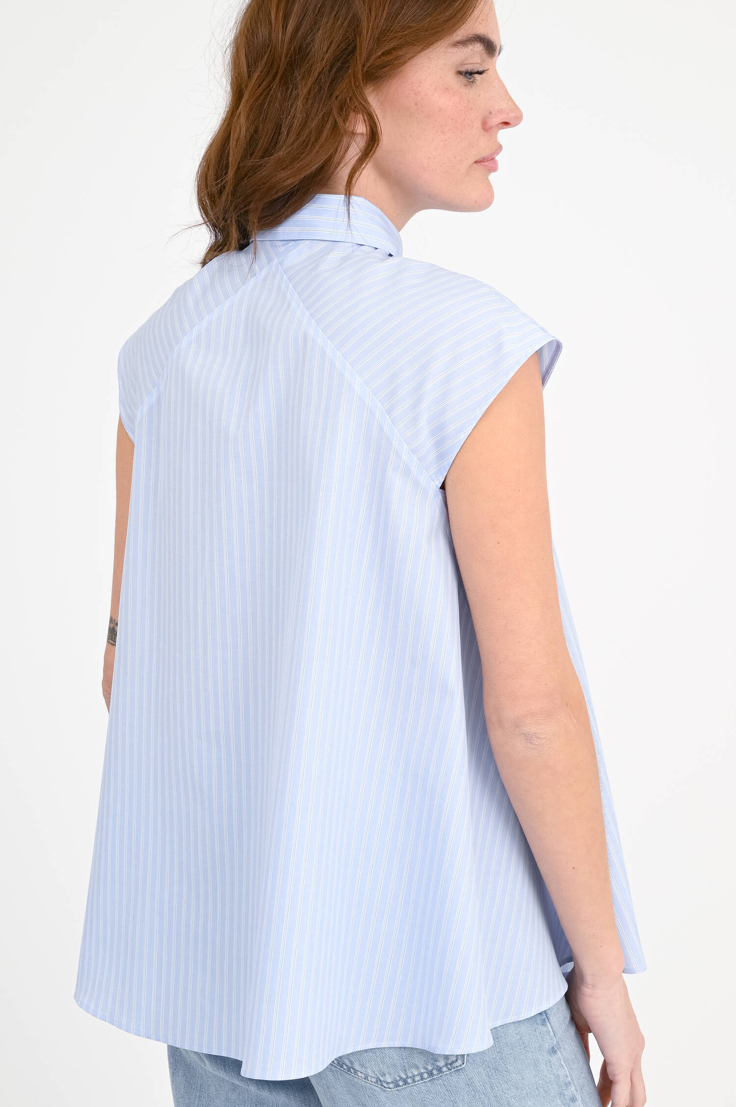Kurzarm Bluse in Blau/Weiß gestreift