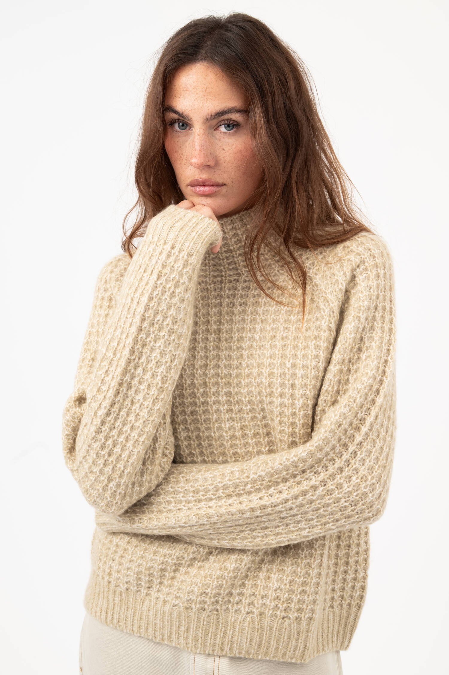 Netzstrick-Pullover in Beige Netzstrick-Pullover in Beige