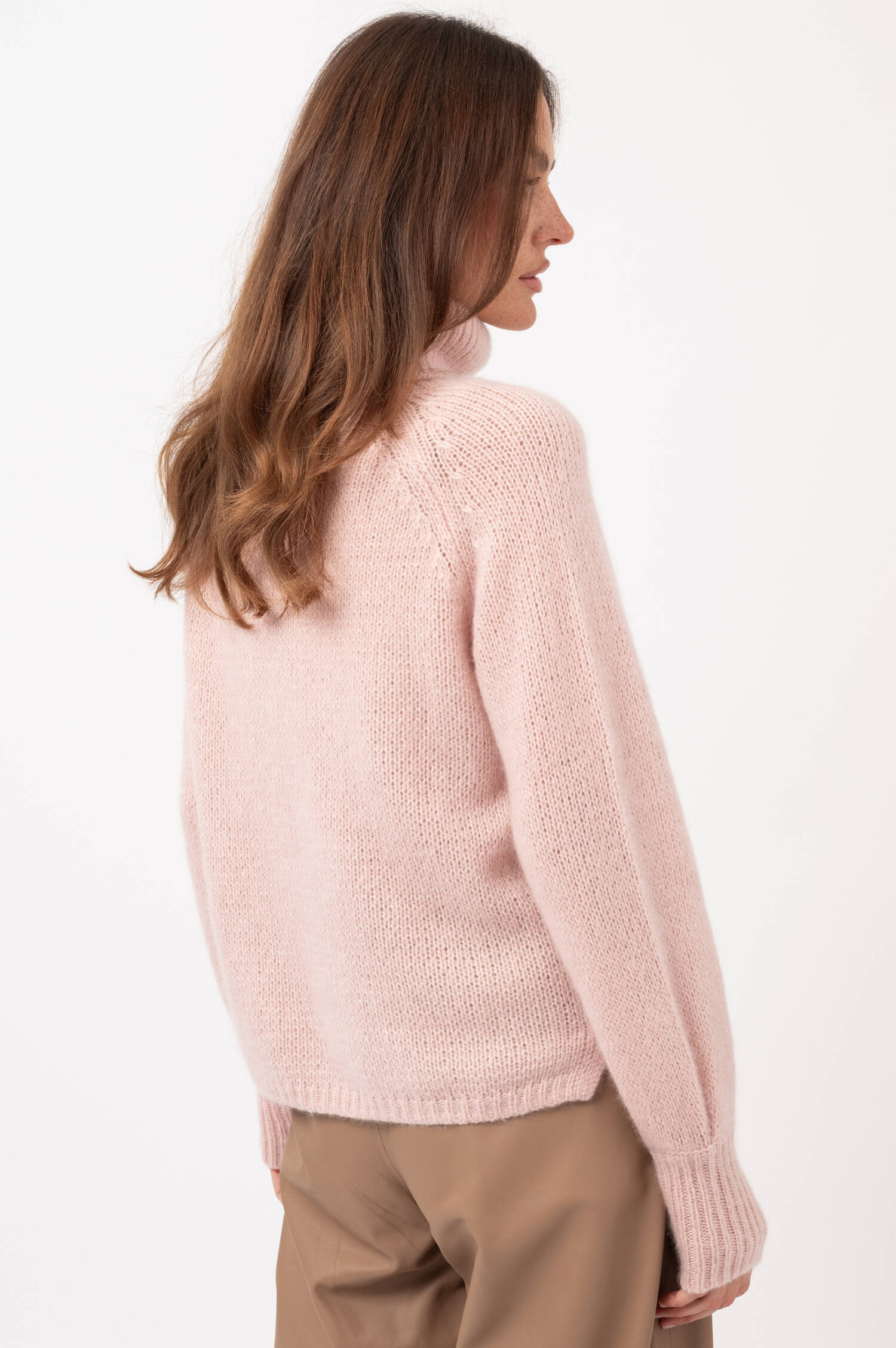 Cashmere-Seiden-Rollkragenpullover in Rosa