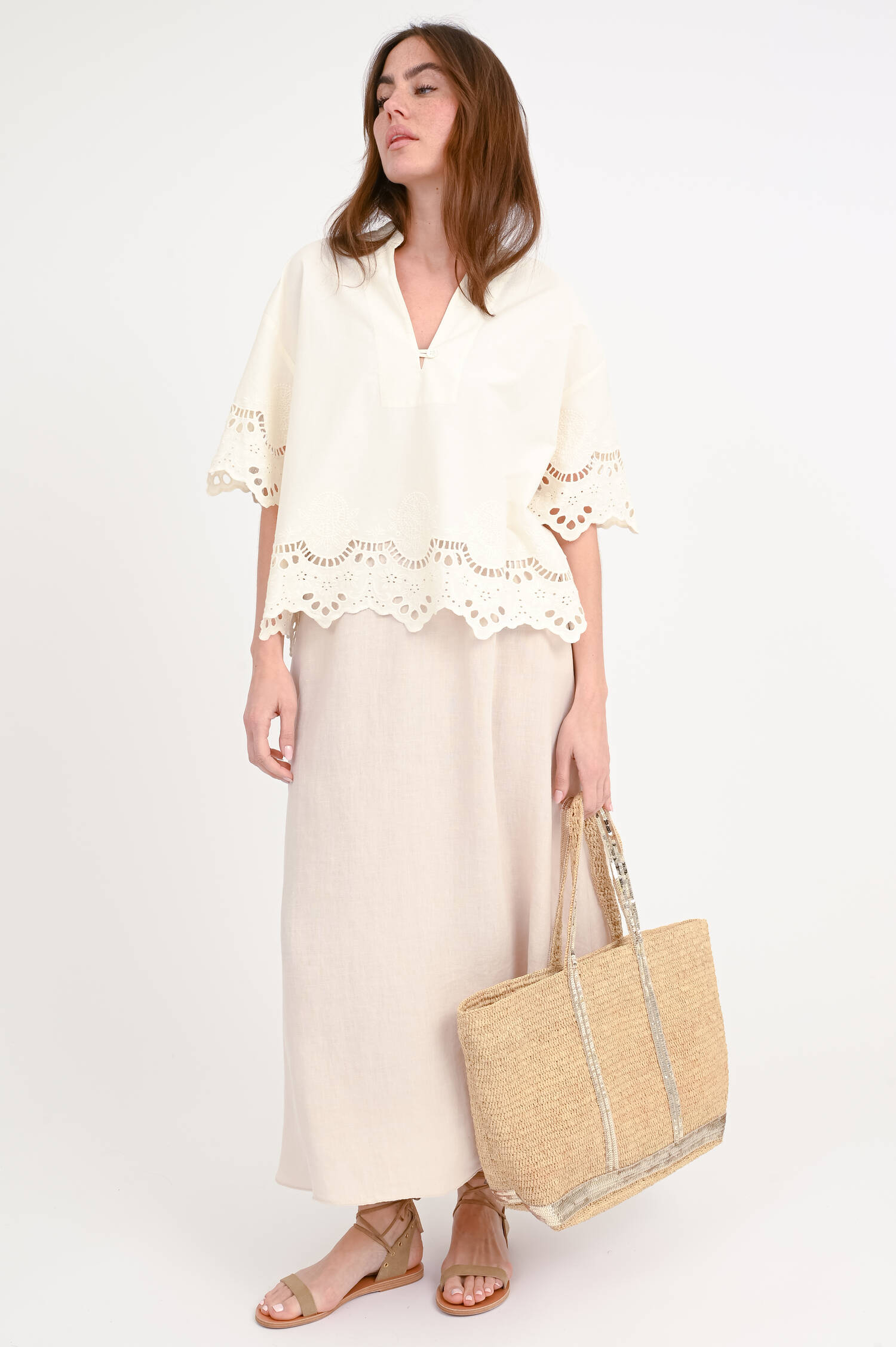 Bast-Shopper "CABAS L", Pailletten-Detail in Natur