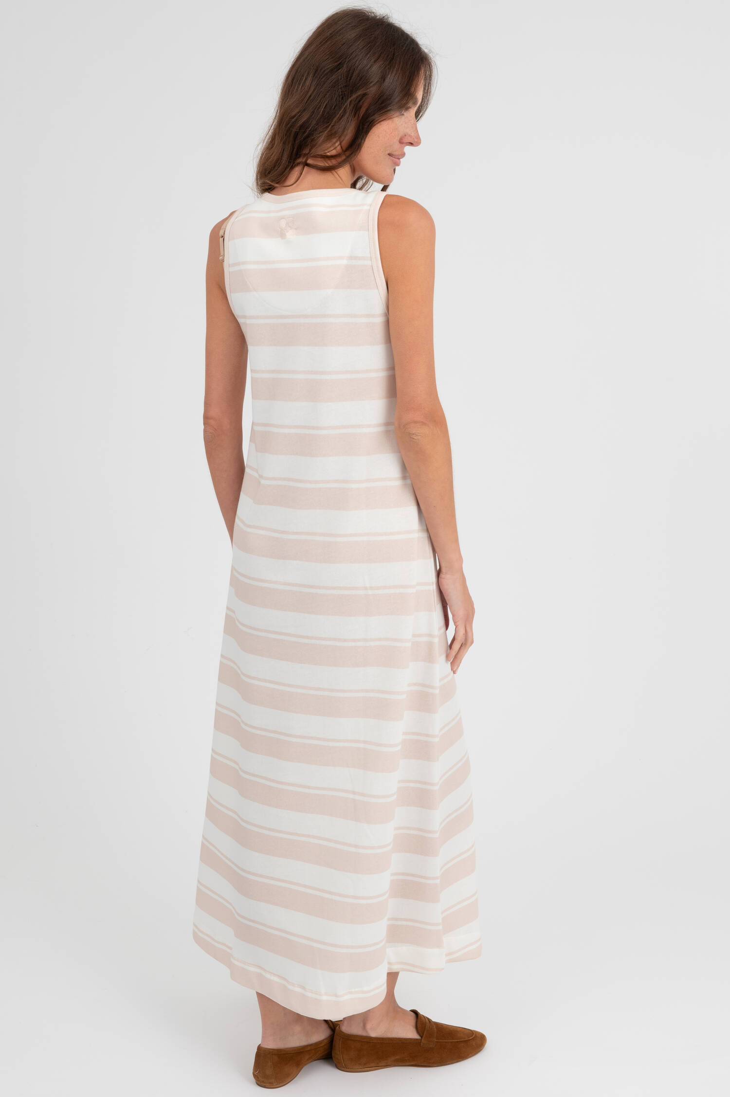 Langes Kleid mit Streifen in Weiß/Beige Langes Kleid mit Streifen in Weiß/Beige