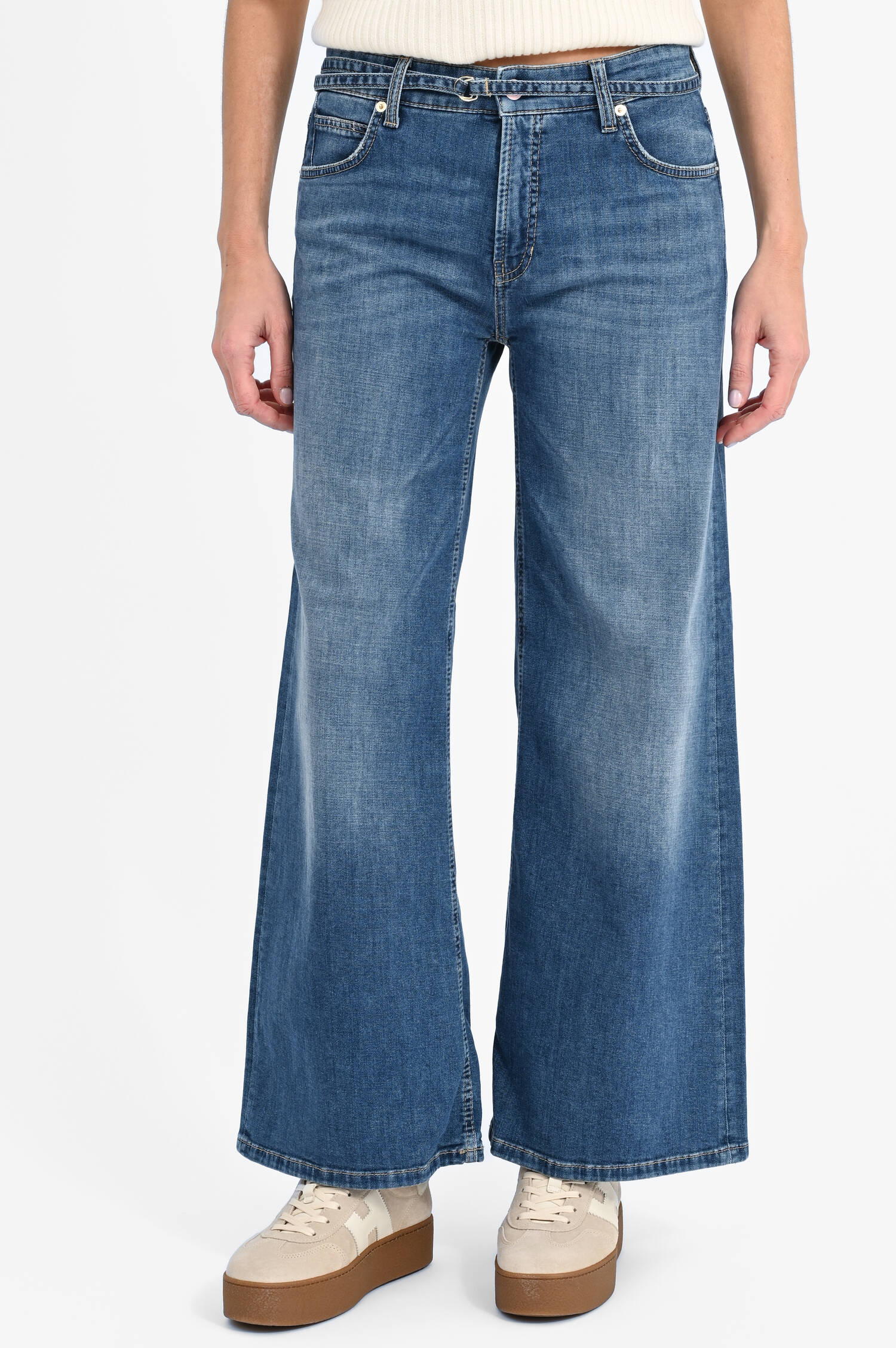 Wide-Leg-Jeans mit Gürtel in Used Blue Wide-Leg-Jeans mit Gürtel in Used Blue