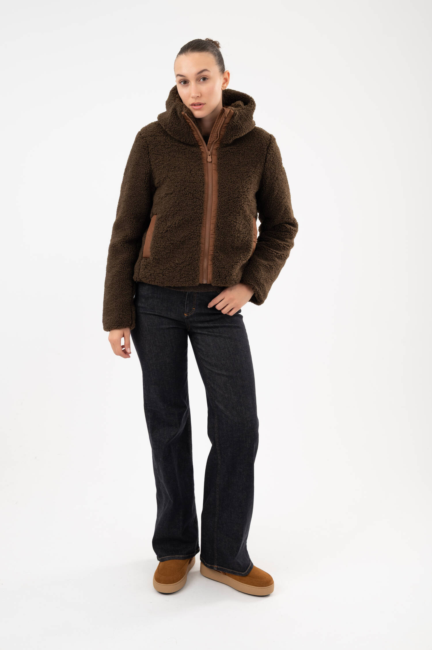 Teddy-Jacke  mit Kapuze in Braun
