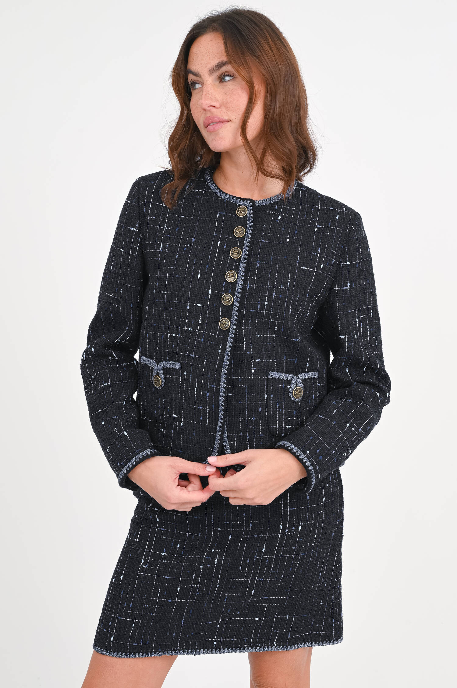 Minirock aus Tweed-Bouclé in Schwarz/Blau