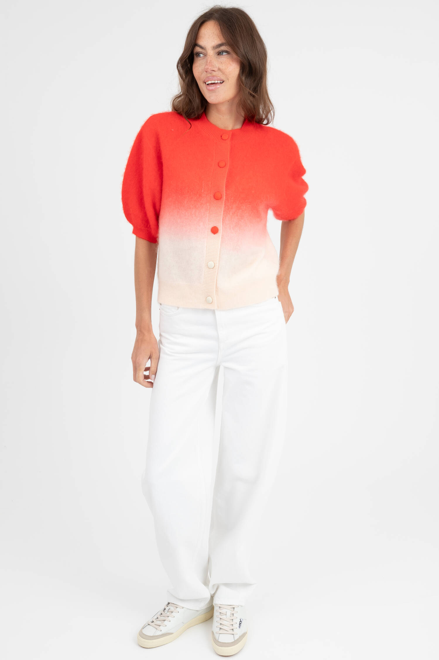 Cashmere-Wolle Cardigan in Rot/Weiß Cashmere-Wolle Cardigan in Rot/Weiß