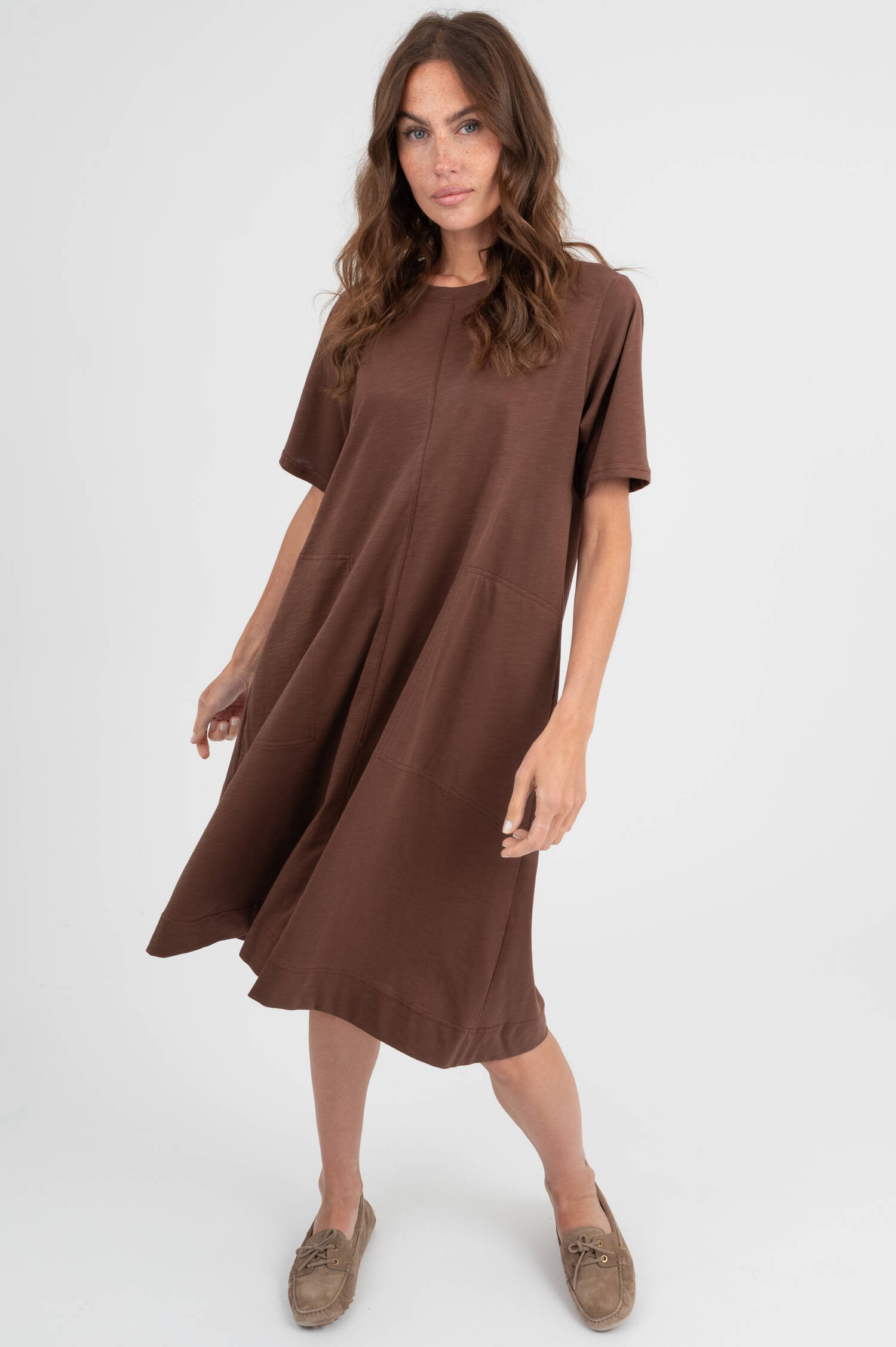 Kleid aus Baumwolle in Braun meliert