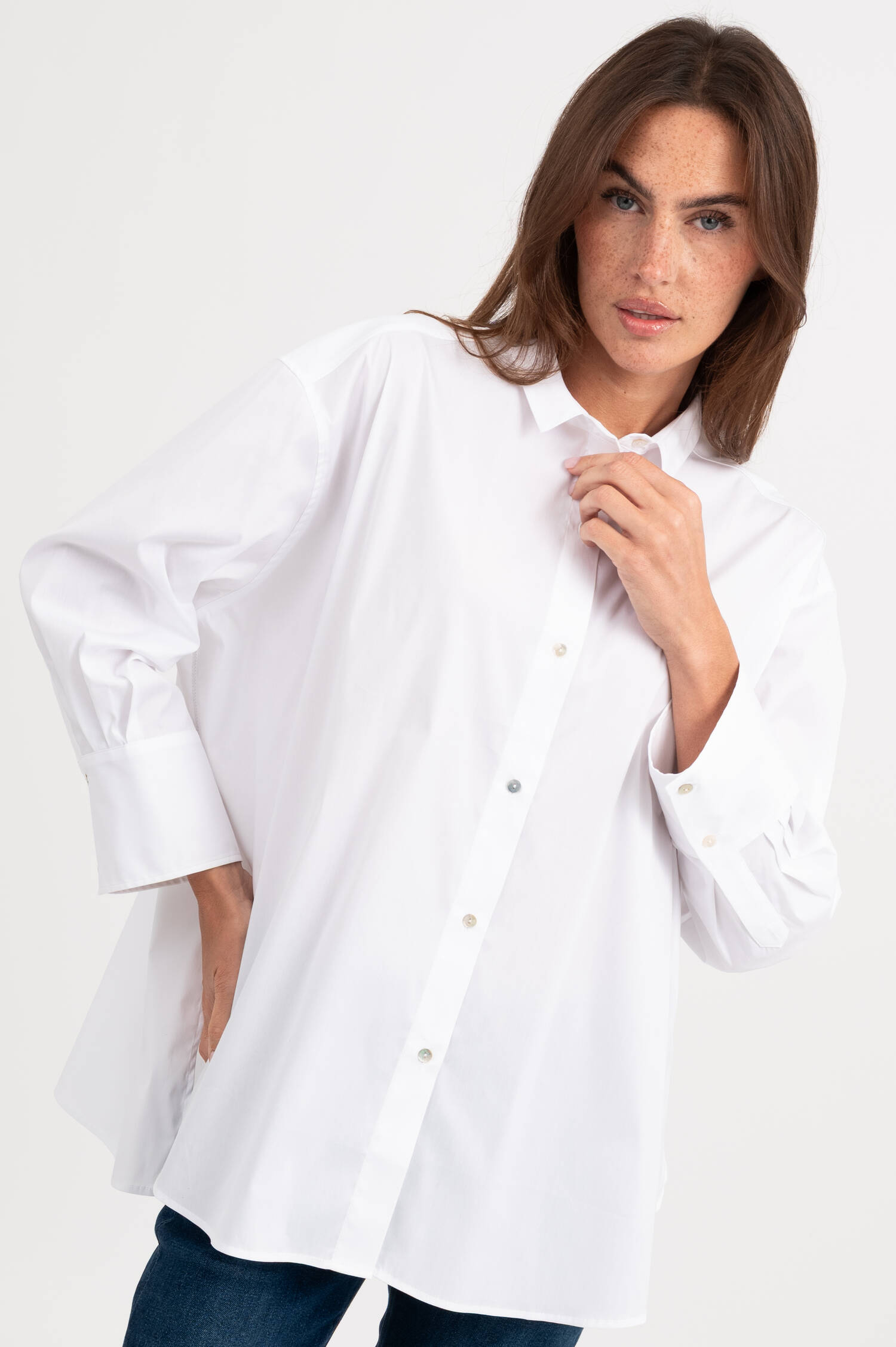 Oversized Baumwoll-Bluse in Weiß